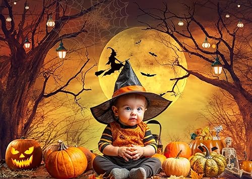 Miniatura 2 de LTLYH Telón de fondo de Halloween de 7 x 5 pies, decoración de fiesta nocturna de cielo estrellado y luna, noche de terror, diseño de calabaza