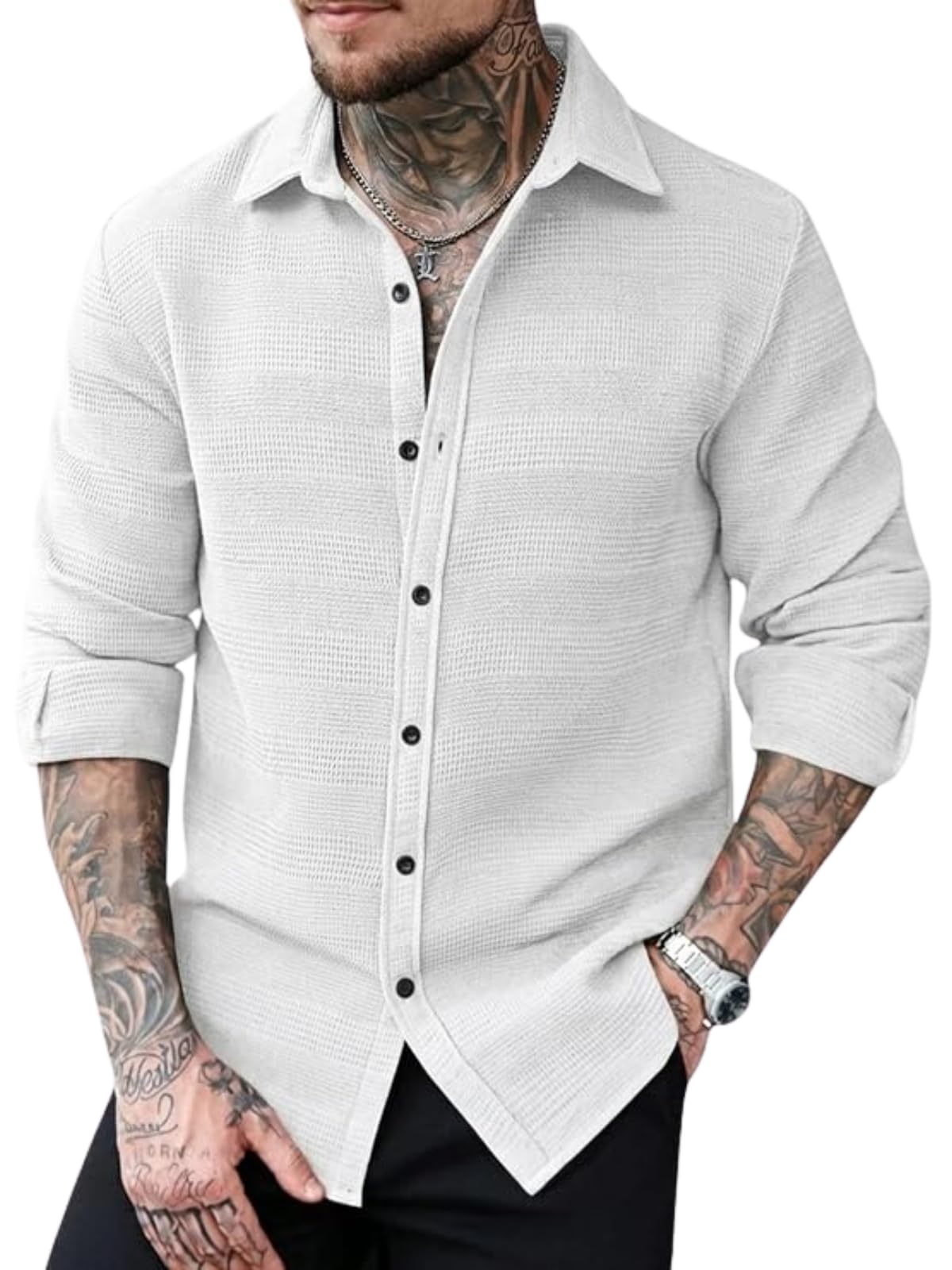 Berrylush Casual Shirt for Men's | Full Sleeve Textured Shirts for Men | Regular Fit Wrinkle Free Premium Shirts for Man | Biker Streetwear Office Travel Dinner Style in neutral