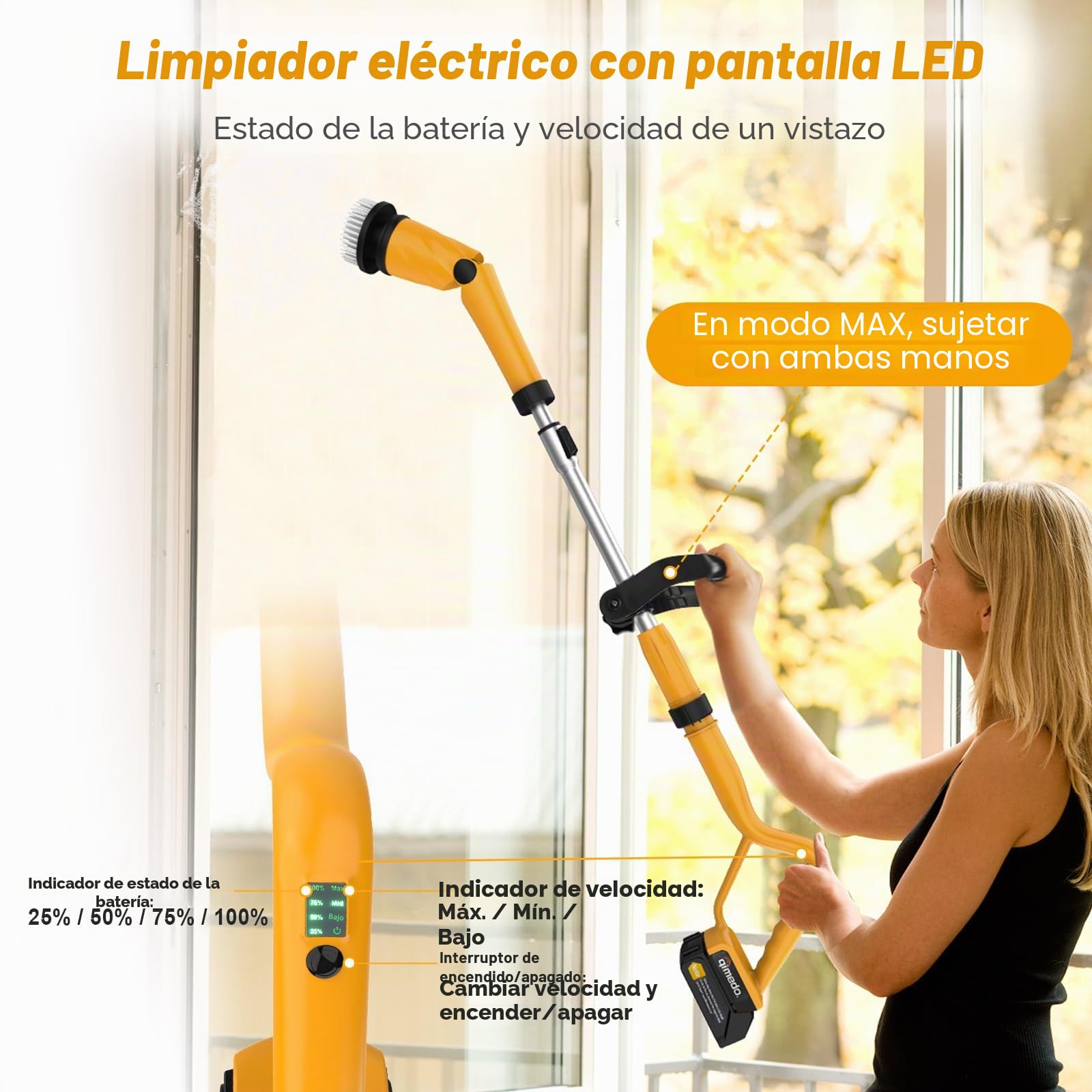 Qimedo Scrubber eléctrico 1500 RPM Power Scrubber con batería Recargable Cepillo de Limpieza eléctrico con 8 Cabezales Intercambiables para Ducha, baño, Suelo y Fregadero