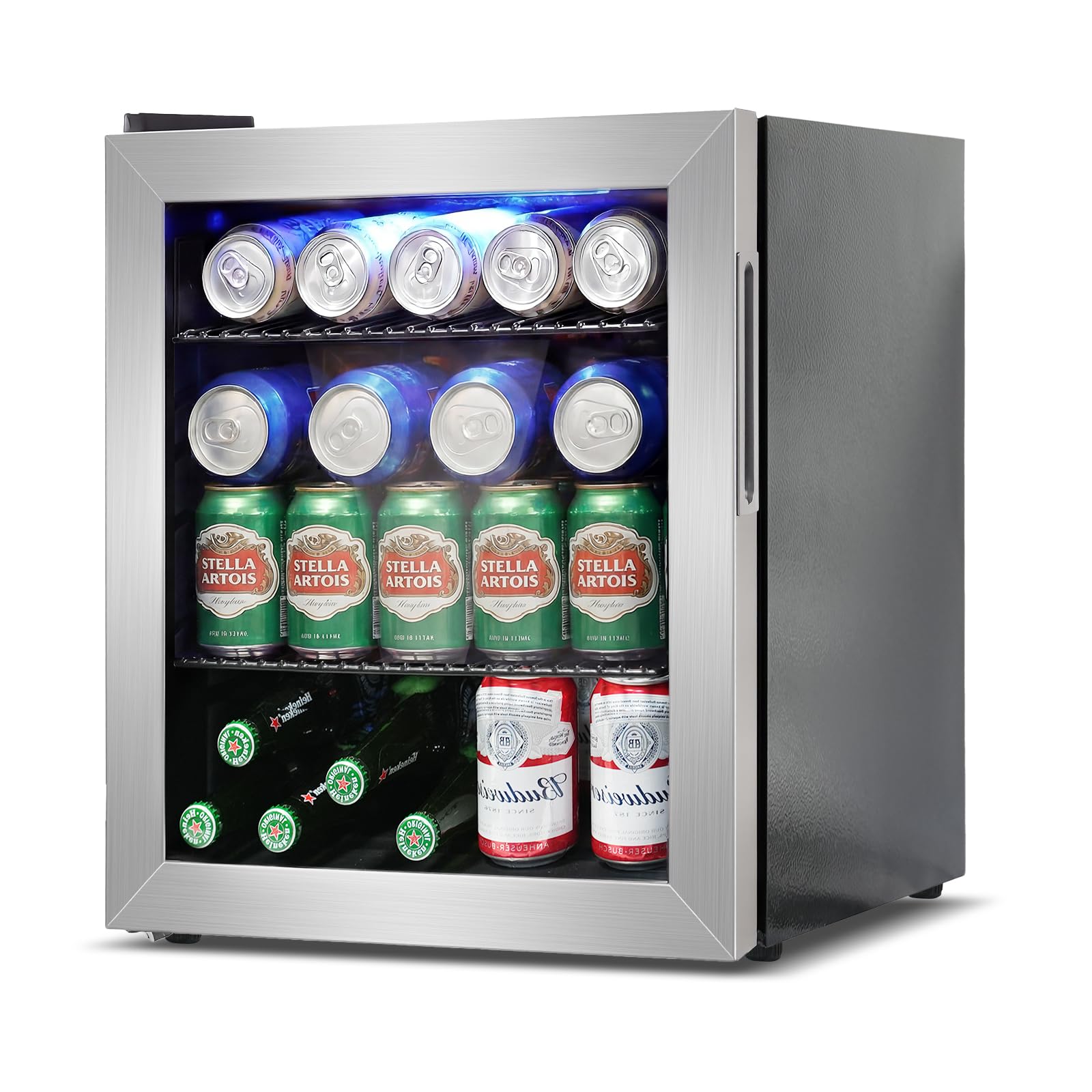 - Mini Fridge Cooler - 50 Can Small Beverage Refrigerator Stainless Steel Glass Door for Soda Beer Wine–Countertop Drink Cooler for Home, Dorm, Office or Bar, Electronic Temperature Control，1.4cu.ft.