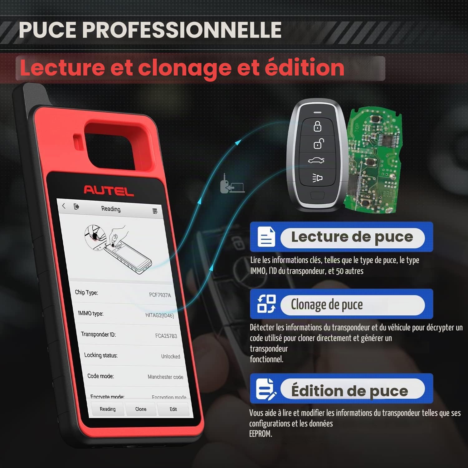 Autel MaxiIM KM100 (X) Programmateur Clé Voiture, Détection Fréquence