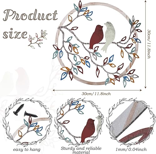 Vista 44 de Ferraycle Arte de pared de metal con silueta de pájaro en rama de árbol, decoración de pájaro para sala de estar, jardín, dormitorio, oficina
