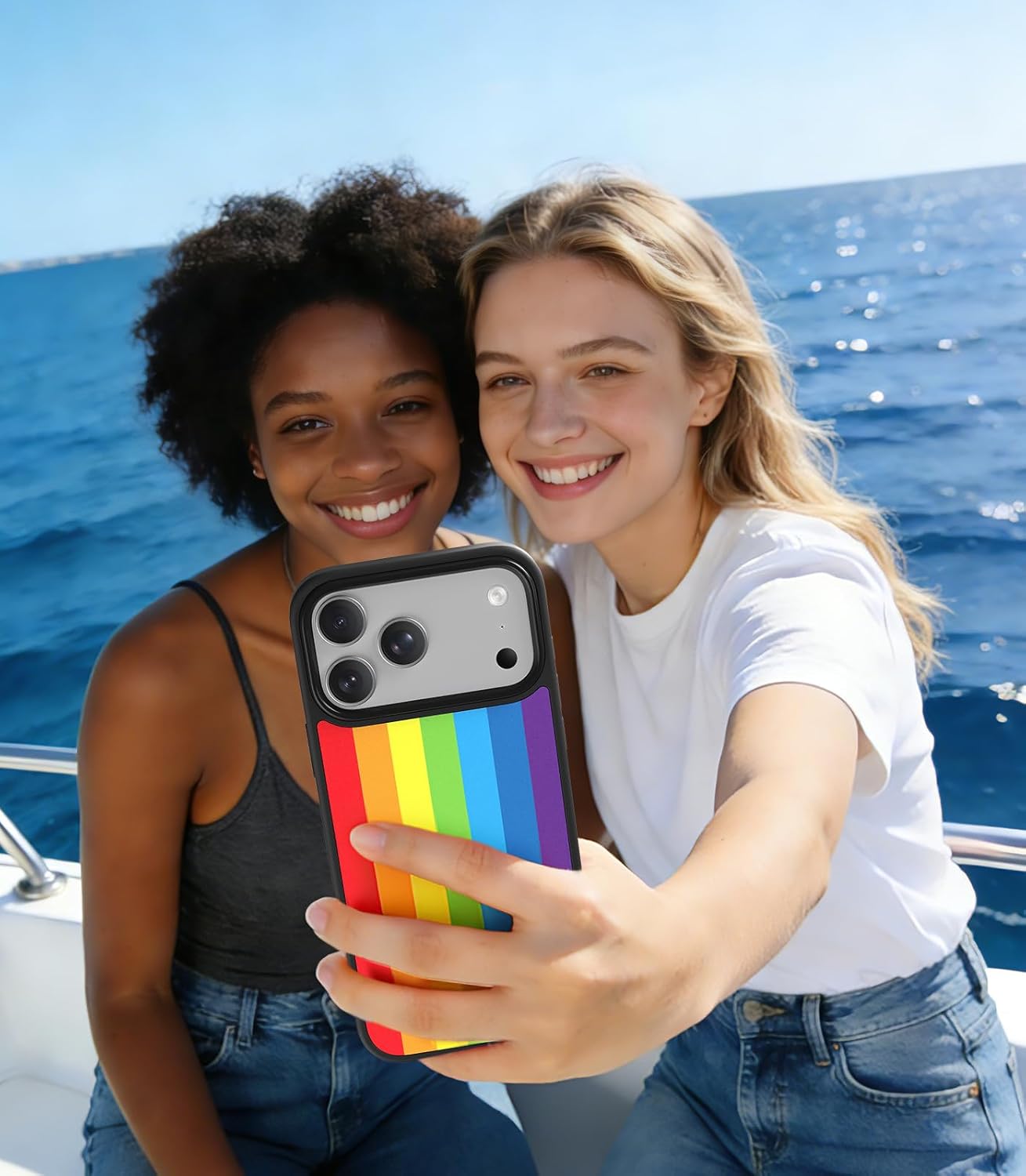 Magnetic Stripes Case for iPhone 13/14, Cute Aesthetic Striped Case for Women Men Girls, Compatible with MagSafe Slim Hard Shockproof Phone Case, Rainbow