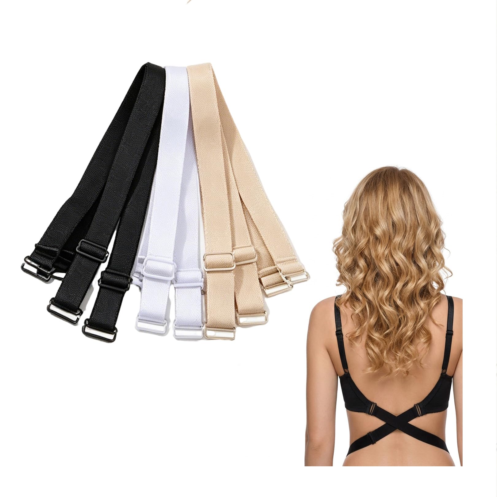 Oberlyn 3 Pairs Low Back Bra Converter,Dress Backless Bra Strap Extender,Women Strapless Bras Extenders Straps Adjustable Accessories Kit,For Ladies Dresses Halter Halterneck Converter