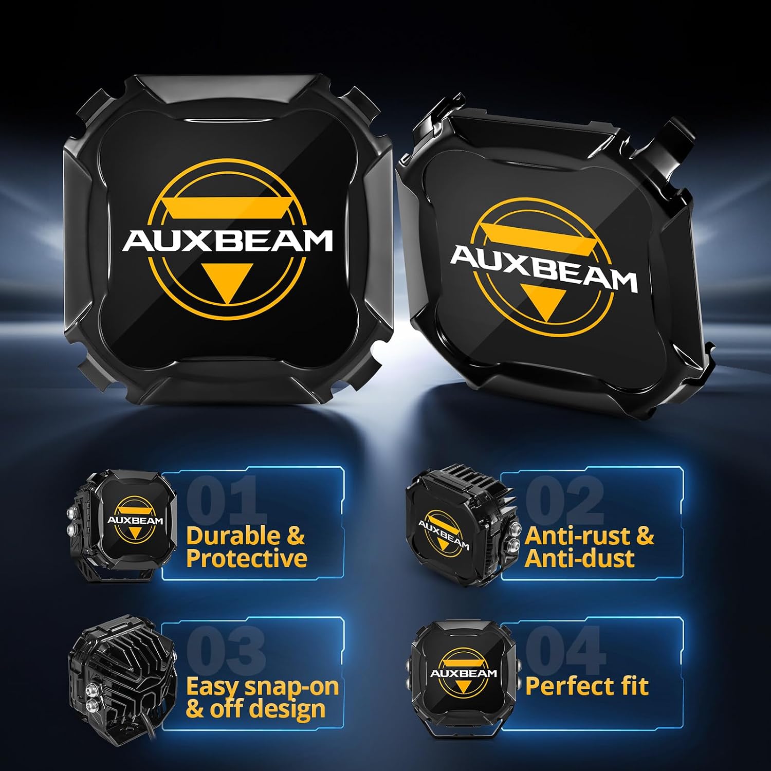 Auxbeam 4 inch Pod Light Covers, Black Offroad Cover Waterproof Polycarbonate Protective Lens for LED Pods Driving Fog Light (Fit for ZD000860, ZD000861, ZD000862), Pair (Pack of 2)