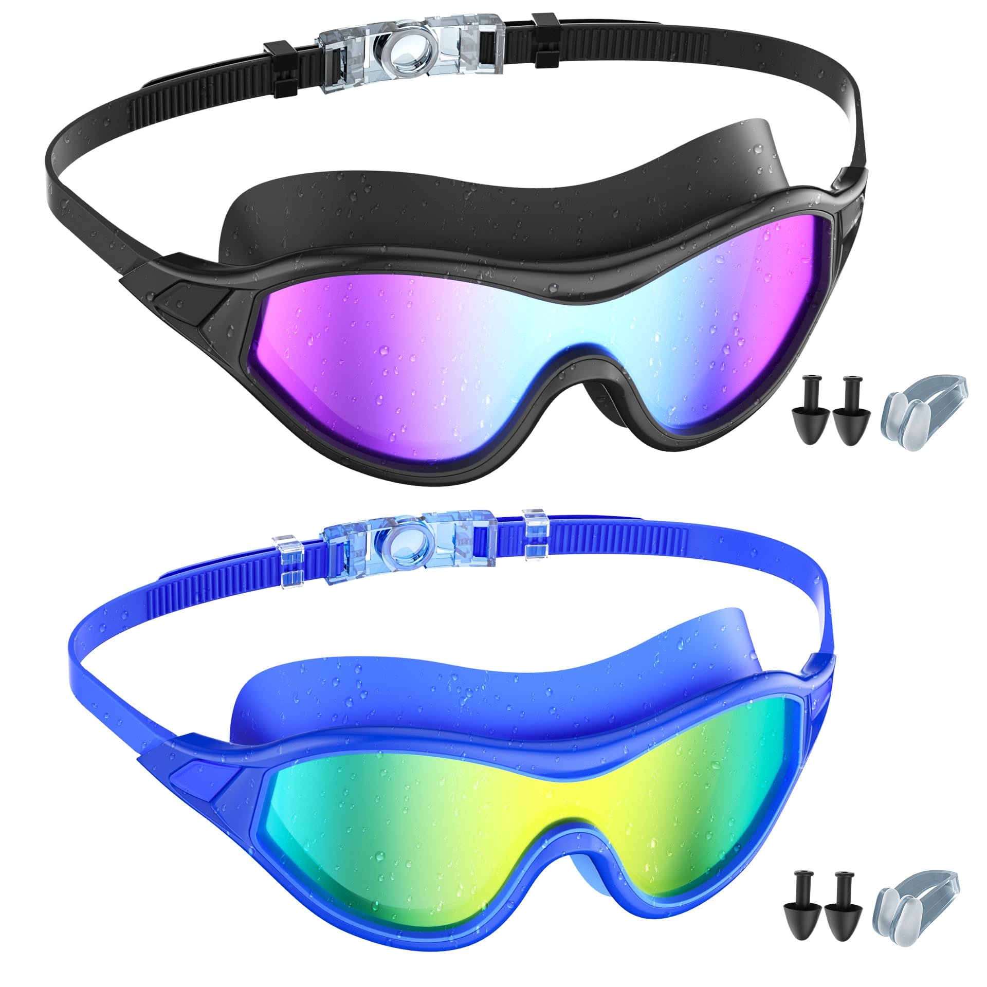 Estefanlo Swimming Goggles, 2 Pack Swimming Goggles Kids 6-14, Goggles Swimming Adult, Kids Swimming Goggles Anti Fog Swimming Goggles (light black+light blue)