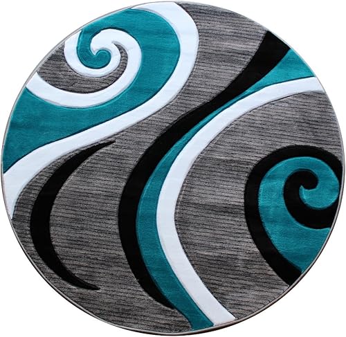 Masada Rugs, Sophia Collection - Alfombra tallada a mano, moderna, contemporánea, turquesa, blanco, gris, negro (5 pies 3 pulgadas x 5 pies 3 Masada Rugs, Sophia Collection - Alfombra tallada a mano, moderna, contemporánea, turquesa, blanco, gris, negro (5 pies 3 pulgadas x 5 pies 3