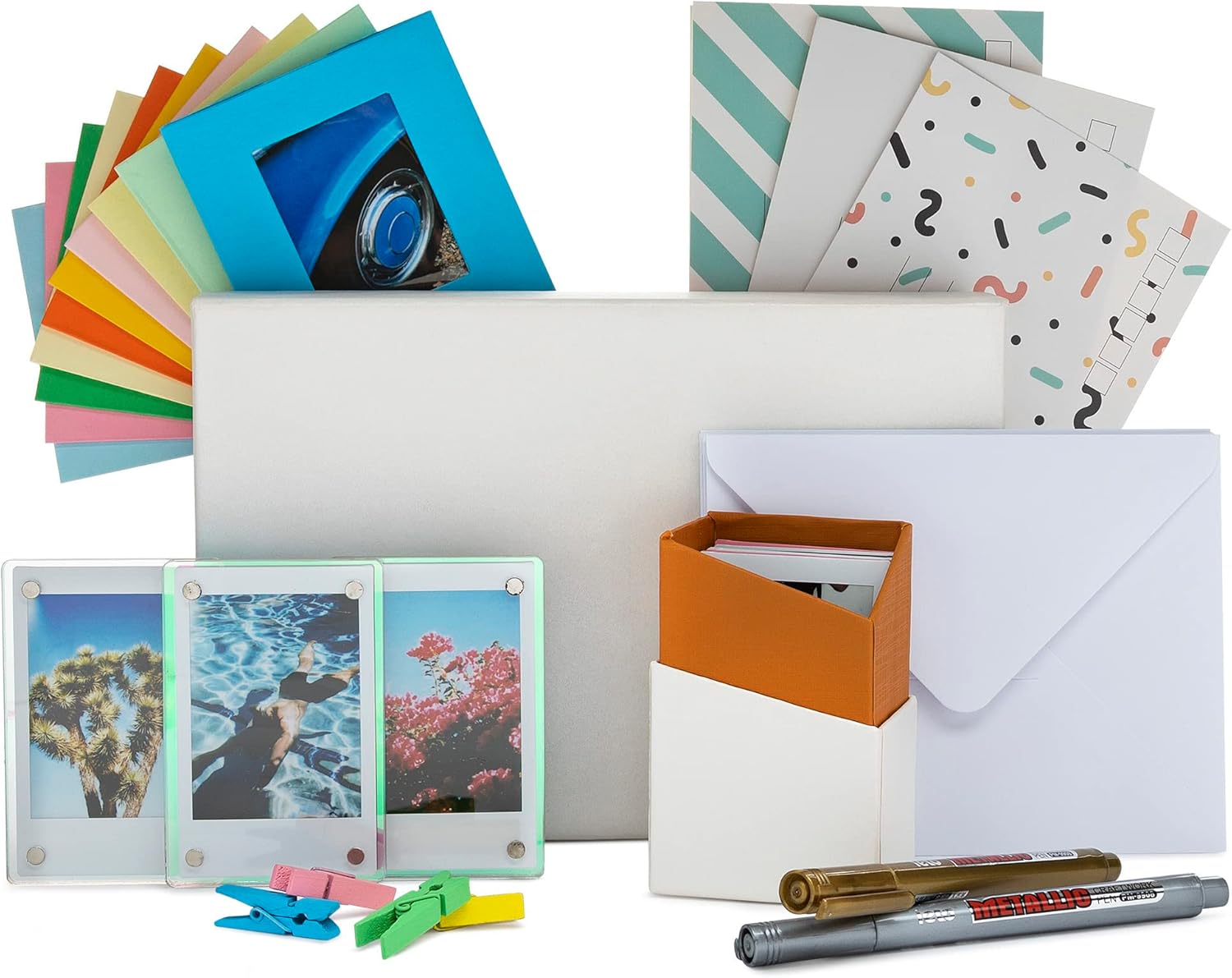 Fujifilm Instax Mini EVO Hybrid Digital/Instant Film Camera with Instax Mini Twin Film Pack (20 Exp) + Photo Box, Frames and Postcard Set Bundle