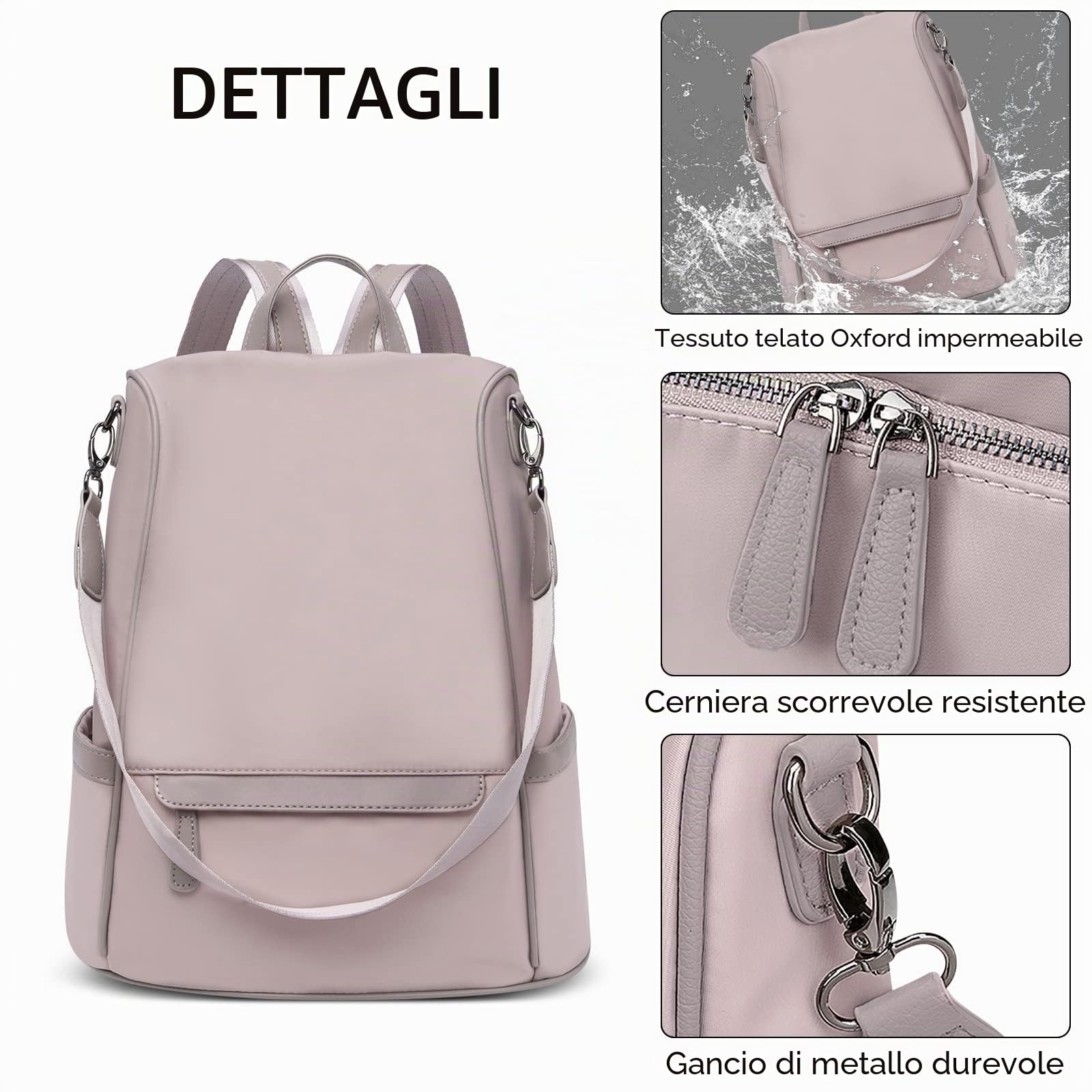Donna Zaino Antifurto Borsa Zaino Viaggio Daypack Casual Zainetto Leggero Borsa da College Viaggiare Vacanza Impermeabile Borse a Tracolla Rosa Viola