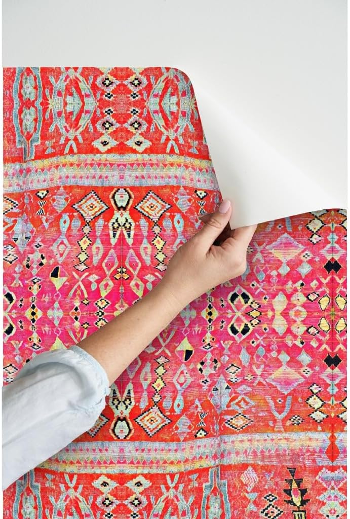 Peel & Stick Wallpaper 3ft x 2ft - Tropical Orange Pink Moroccan Style Turkish Inspired Kilim Boho Sunset Custom Removable Wallpaper by Spoonflower