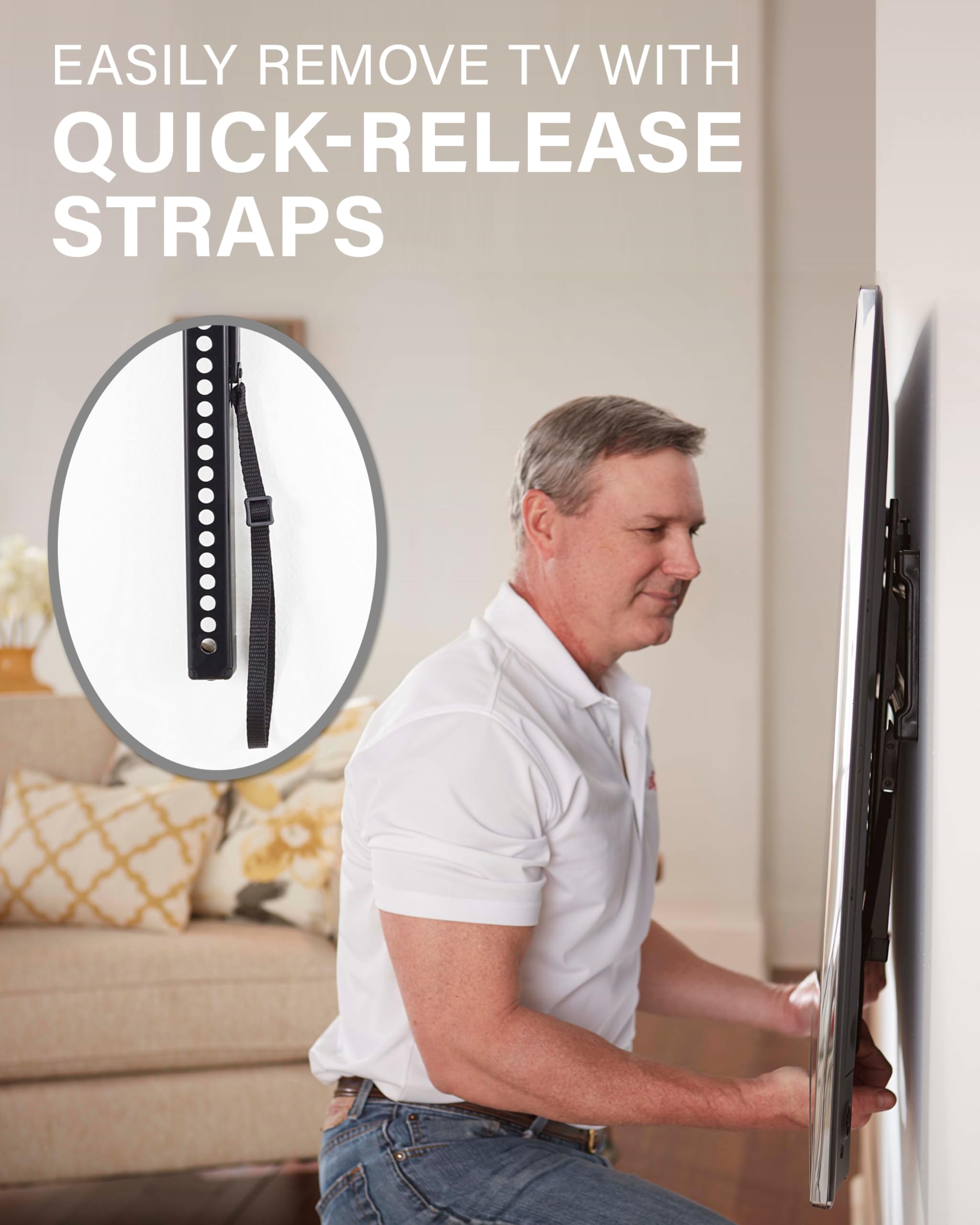 SANUS Low Profile TV Wall Mount for 40" to 80" TVs - Universal Fixed Wall Mount TV Bracket, Slim 1” Profile - 3 Step Easy Install w/Included Hardware - UL Certified