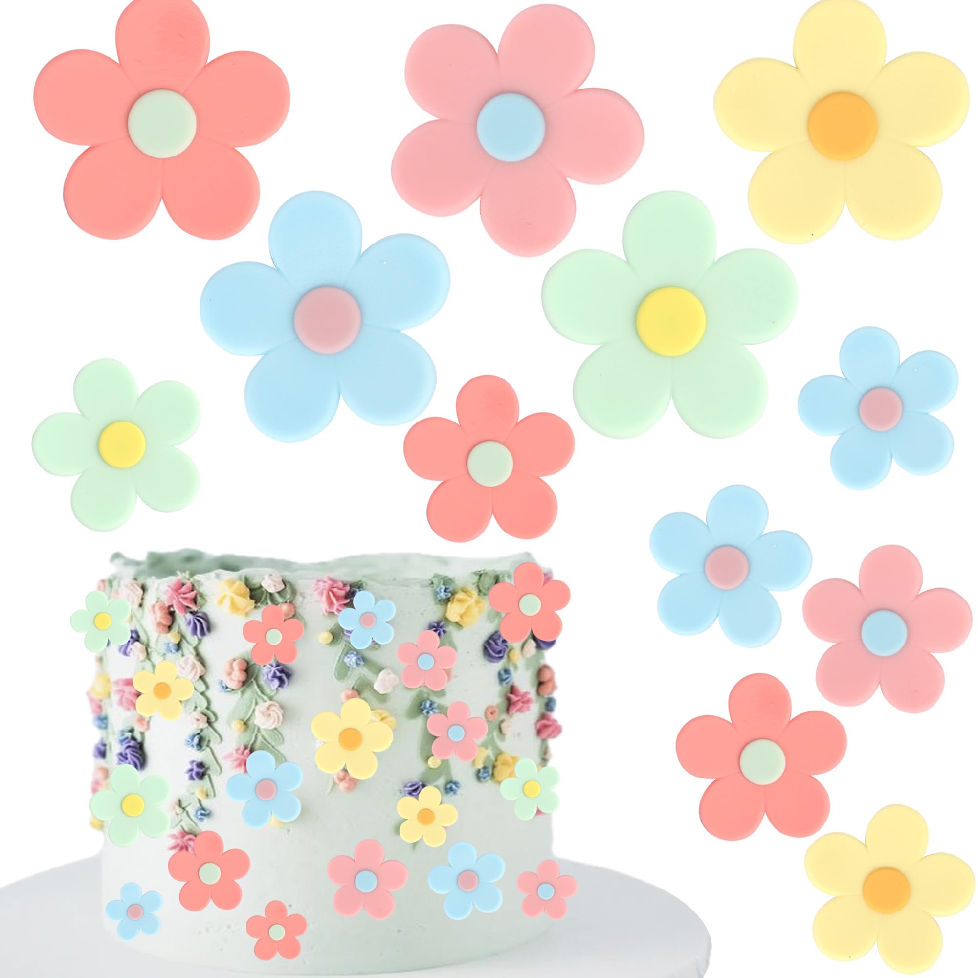 SYKYCTCY 30 Pack Flowers Cupcake Toppers Spring Bridal Engagement Cake Decorations Flowers Cupcake Picks for Baby Shower Kids Birthday Party Cake Food Decorations Supplies