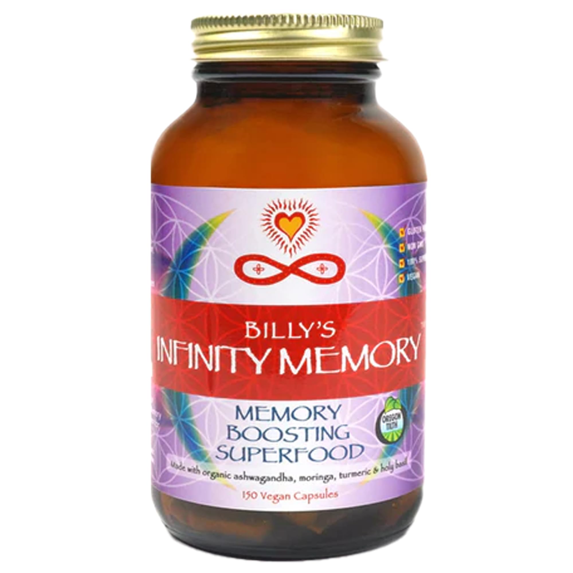 Infinity Memory and Focus Supplement, Superfood Brain Fuel with Organic Lions Mane Mushroom, Ashwagandha, Holy Basil, & Turmeric, Supplements for Women and Men (150 Capsules)