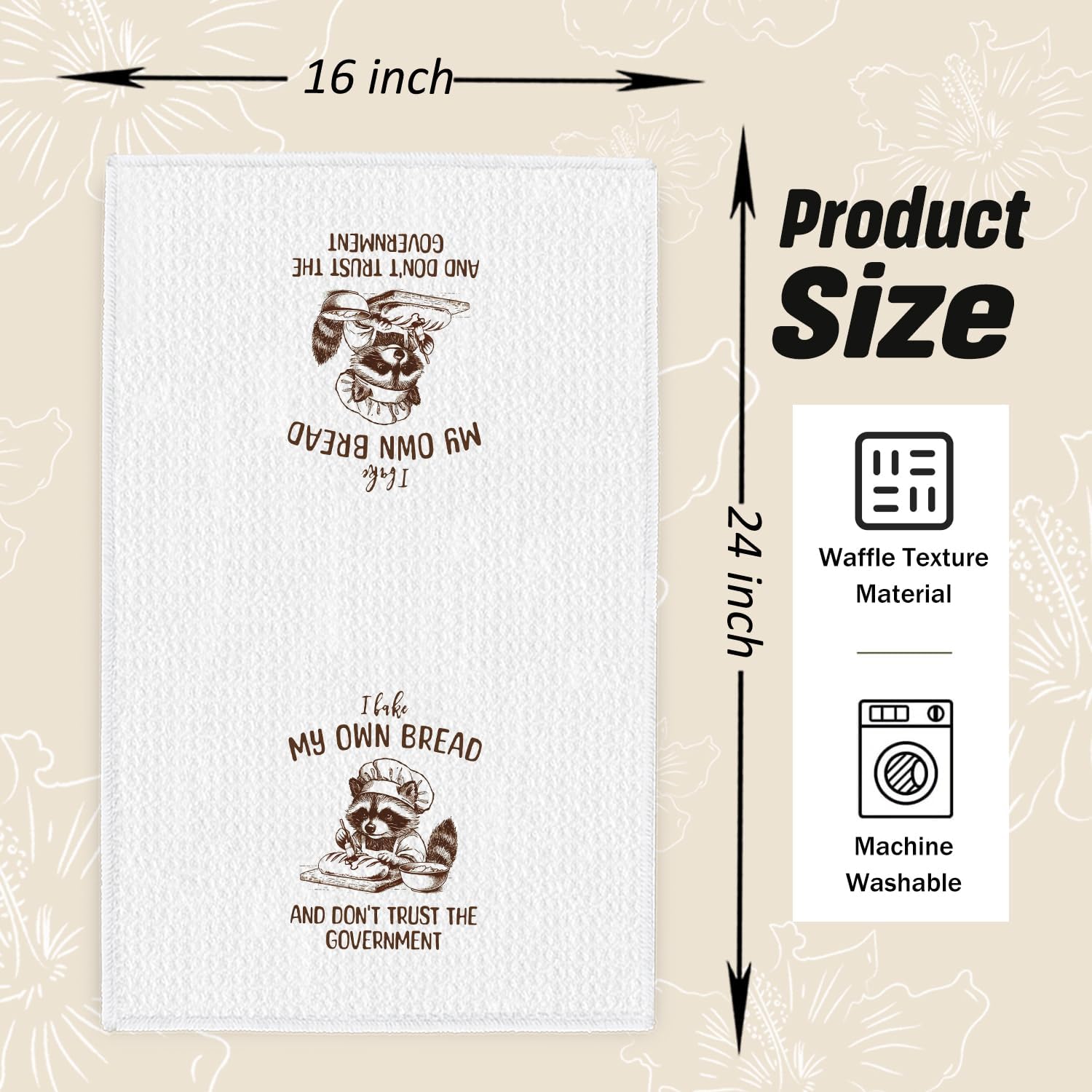 Sarcastic Raccoon Baking Kitchen Dish Towels, Gifts for Bread Bakers Baking Lovers, Funny Raccoon Gifts Hand Tea Towels for Bakery Kitchen Decor, 16x24 Inch image 2