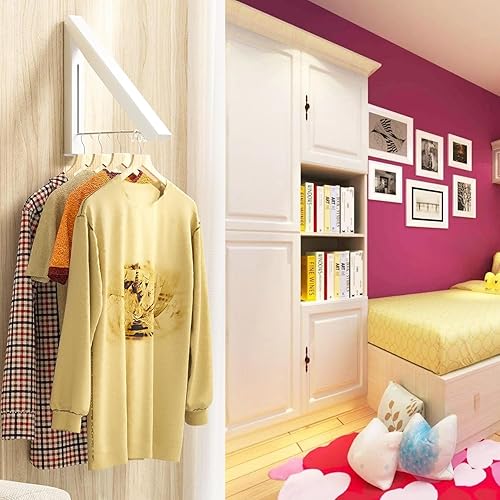 Miniatura 5 de Paquete de 2 estantes de secado de ropa, colgador retráctil montado en la pared con barra de 32 pulgadas, colgador plegable para secadora de ropa