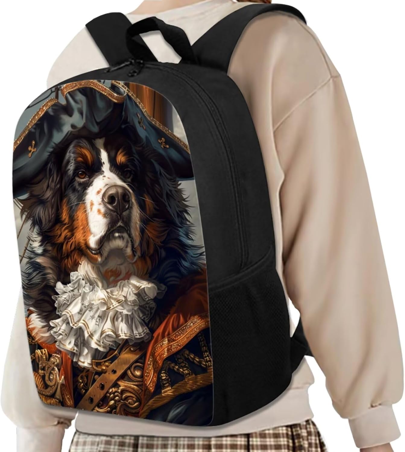 17 Inch Animal Print School Backpack And Lunch Box Set for Kids Funny Pirate Bernese Mountain Dog Backpack for Boys Girl Sturdy School Bag with Insulated Lunchbox Pencil Case Student Bookbag