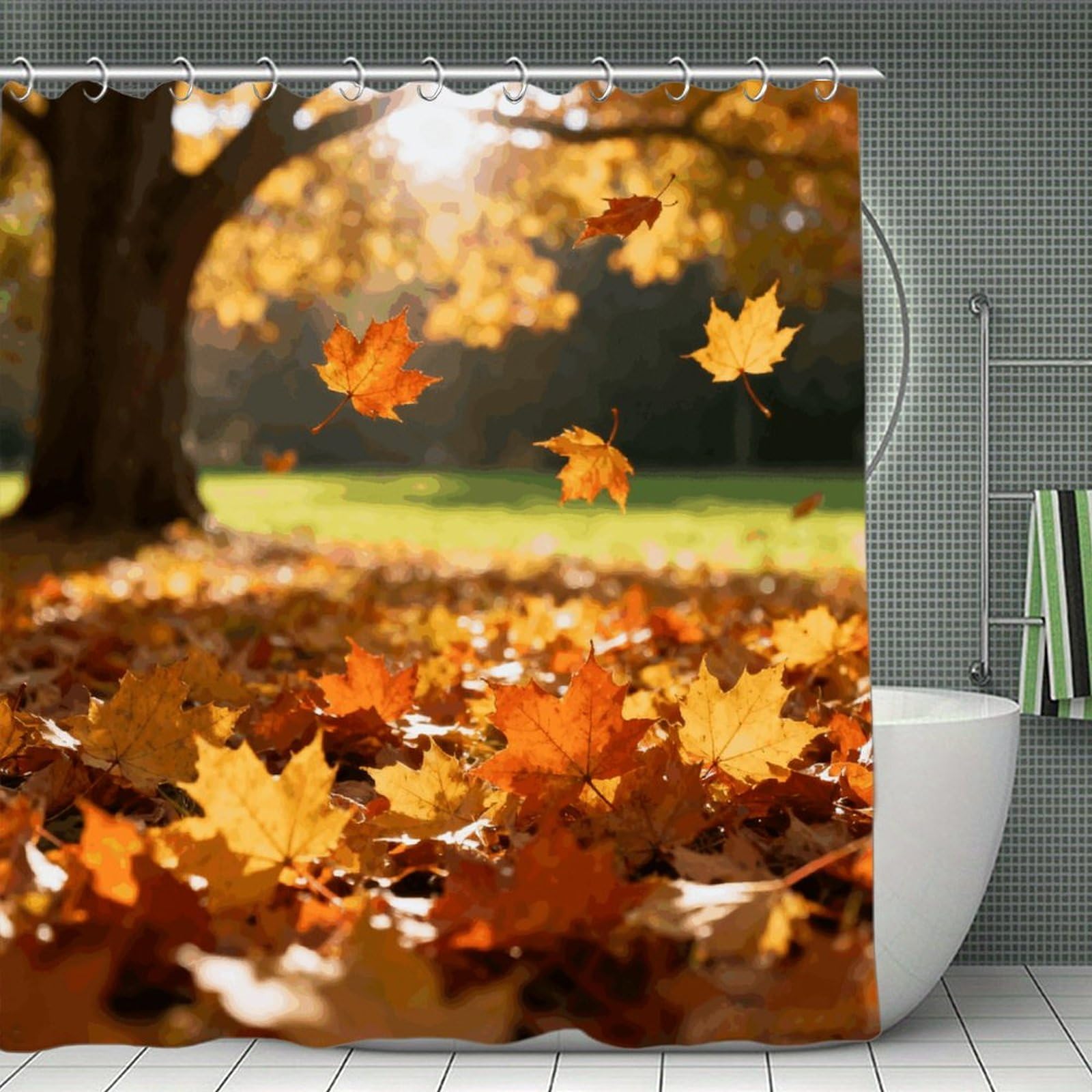 VstaDank Autumn Leaves Shower Curtain Light-Weight Blackout Bathroom Curtain Washable Shower Liner 71x71 Inch Bath Curtain with Metal Holes Bathtub Bath Room
