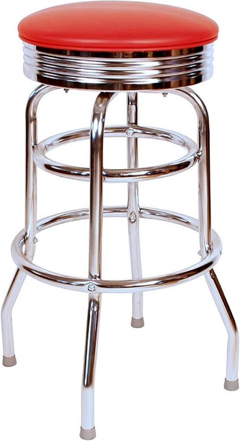 Richardson Seating Retro Chrome Swivel bar Stool with Seat Metal, 30", Yellow