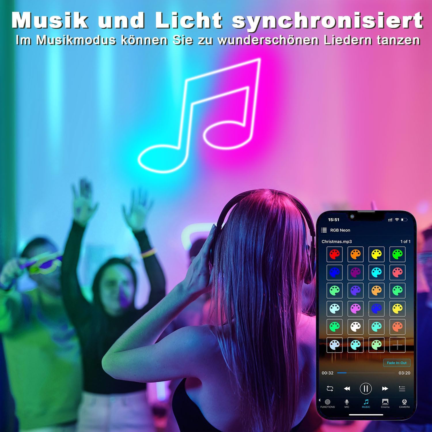 RGB Neon LED Strip Wasserdicht, IP68 LED Streifen Aussenbereich Schlauch mit Bluetooth und Smart App, Outdoor Neon Light Flexible Musik Sync für Garten, Balkon, Terrasse (2 * 10M)