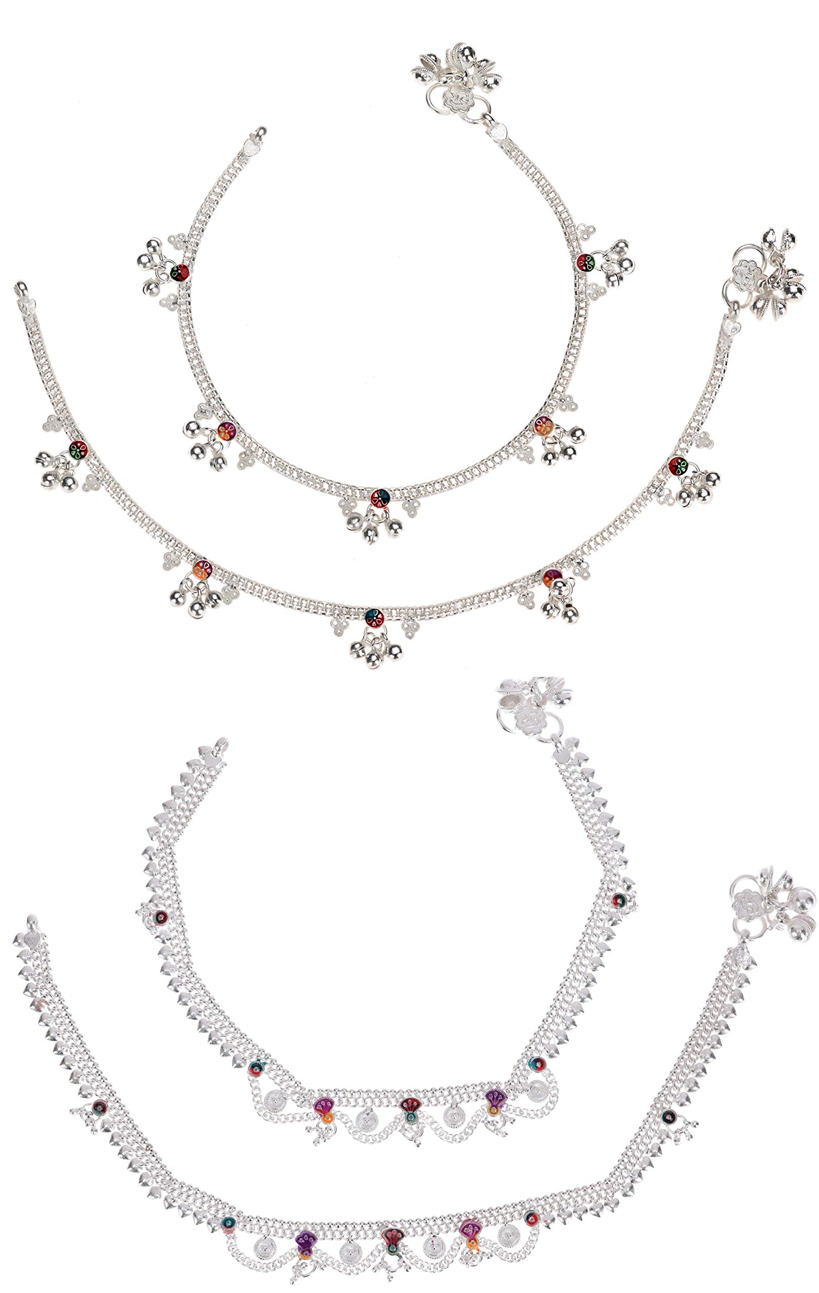 aanyacentric Pack of 2 Pair Indian Traditional Ethnic White Metal Anklet Silver Leg Bracelet For Women Payal Girls Kolusu-picture-44