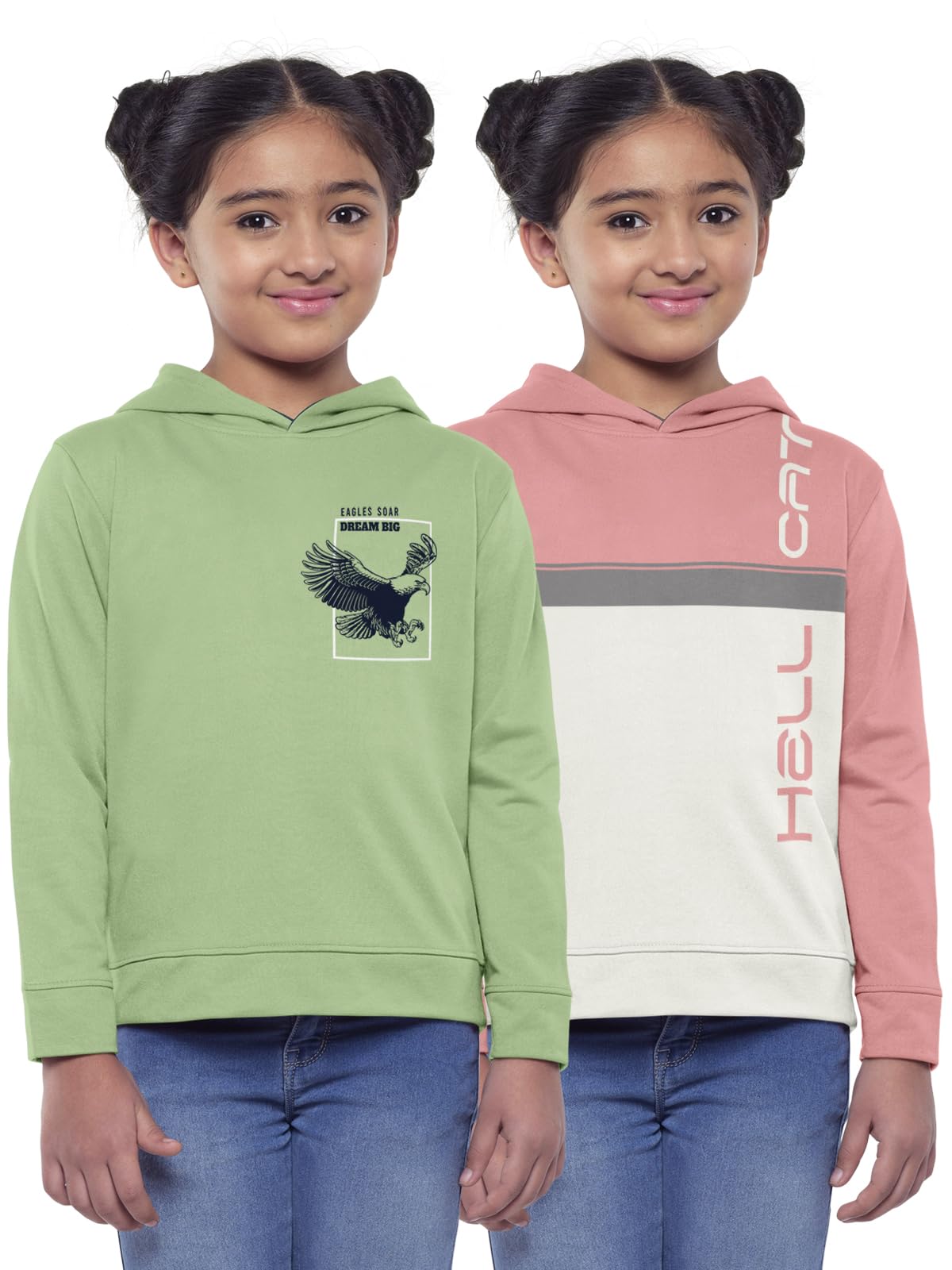 HELLCAT Girls Regular Fit Fulsleeve Hooded Sweatshirt with Rib - Combo Pack of 2