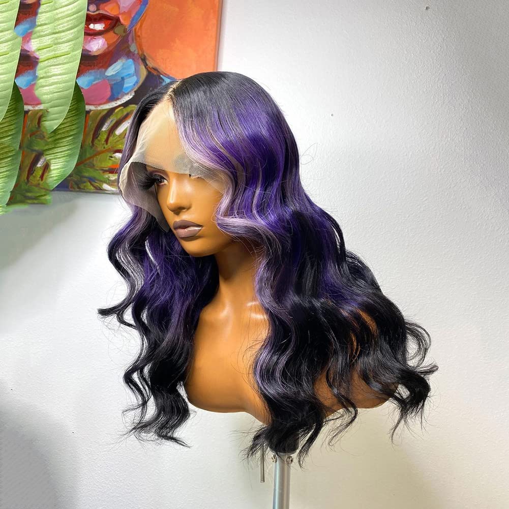 Purple ombré highlights 13x4 Lace front human hair wigs with baby hairs Amazon.com : Purple Ombre 13x4 HD Lace Front Wig Human Hair  main image 3