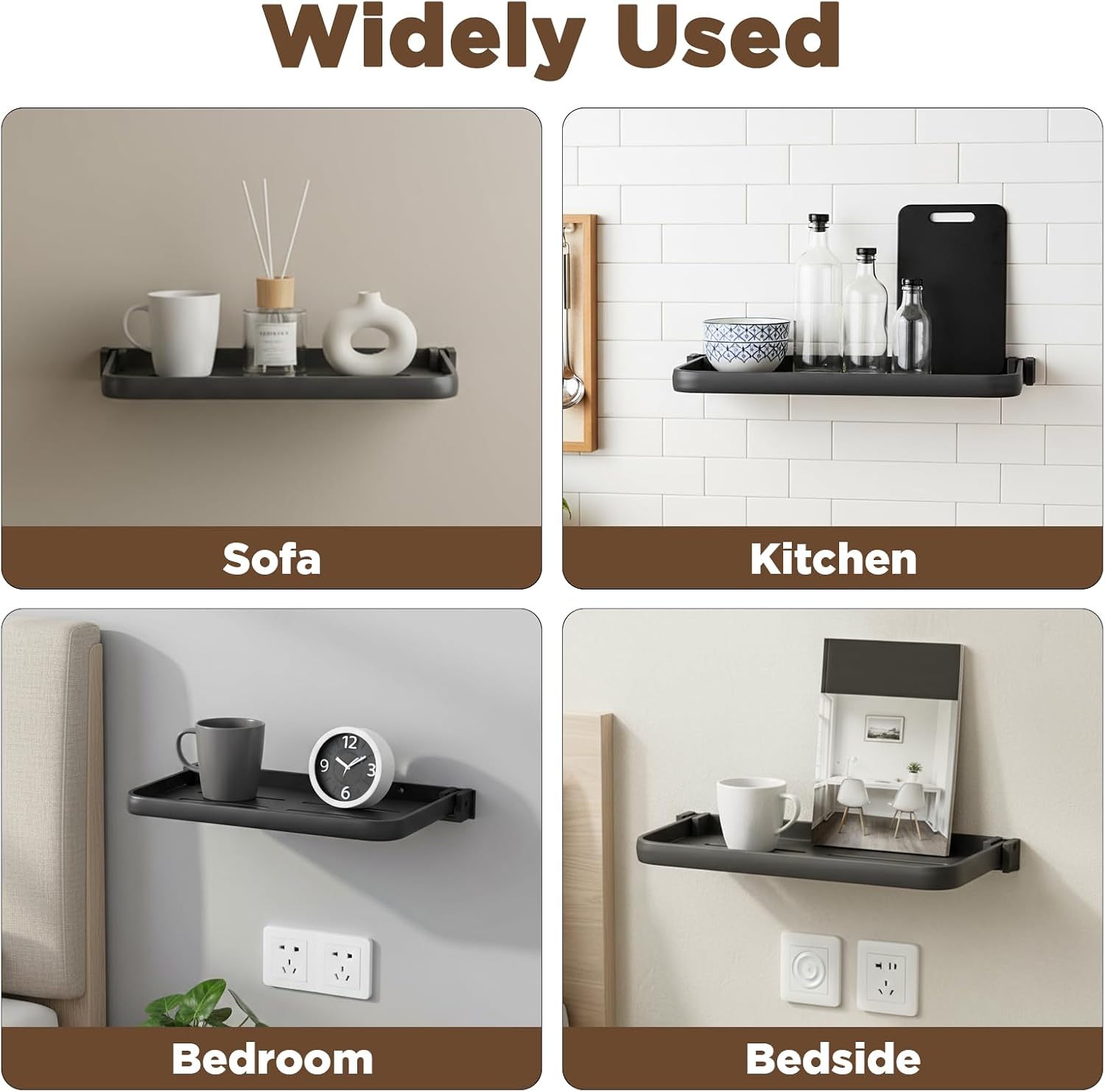 2 Pack Aluminum RV Folding Wall Shelf Wall-Mounted Foldable Shelf for Compact Storage Bathroom Kitchen Laundry Room Organizer Dark Gray RV Furniture Parts & Hardware.