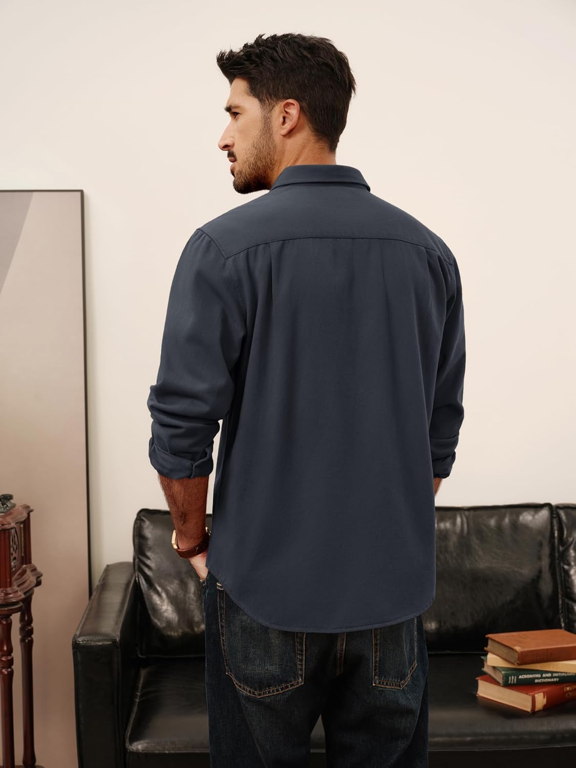 PJ PAUL JONES Mens Casual Shacket Cotton Twill Lightweight Jackets Button Down Shirt Jacket with Pockets