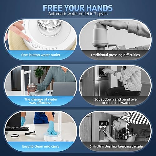 Miniatura 7 de Dispensador de agua eléctrico, dispensador de agua de escritorio para botella de 5 galones, carga USB, bomba automática de botella de agua potable