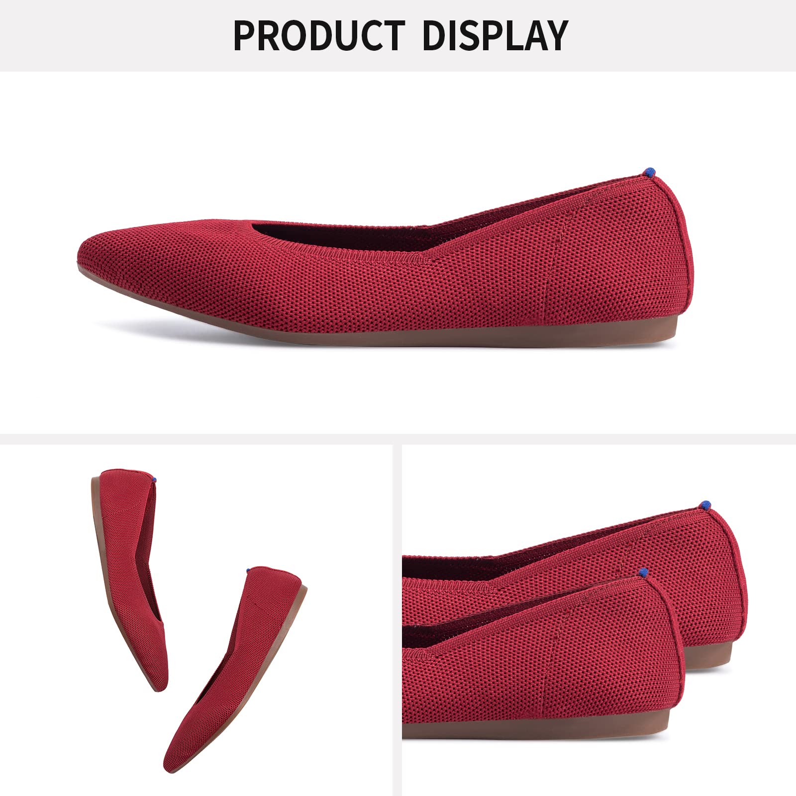 Frank Mully Scarpe Eleganti da Donna a Punta Piatta Lavorata a Maglia con Zeppa Bassa Comode Scarpe Basse da Donna Slip-on