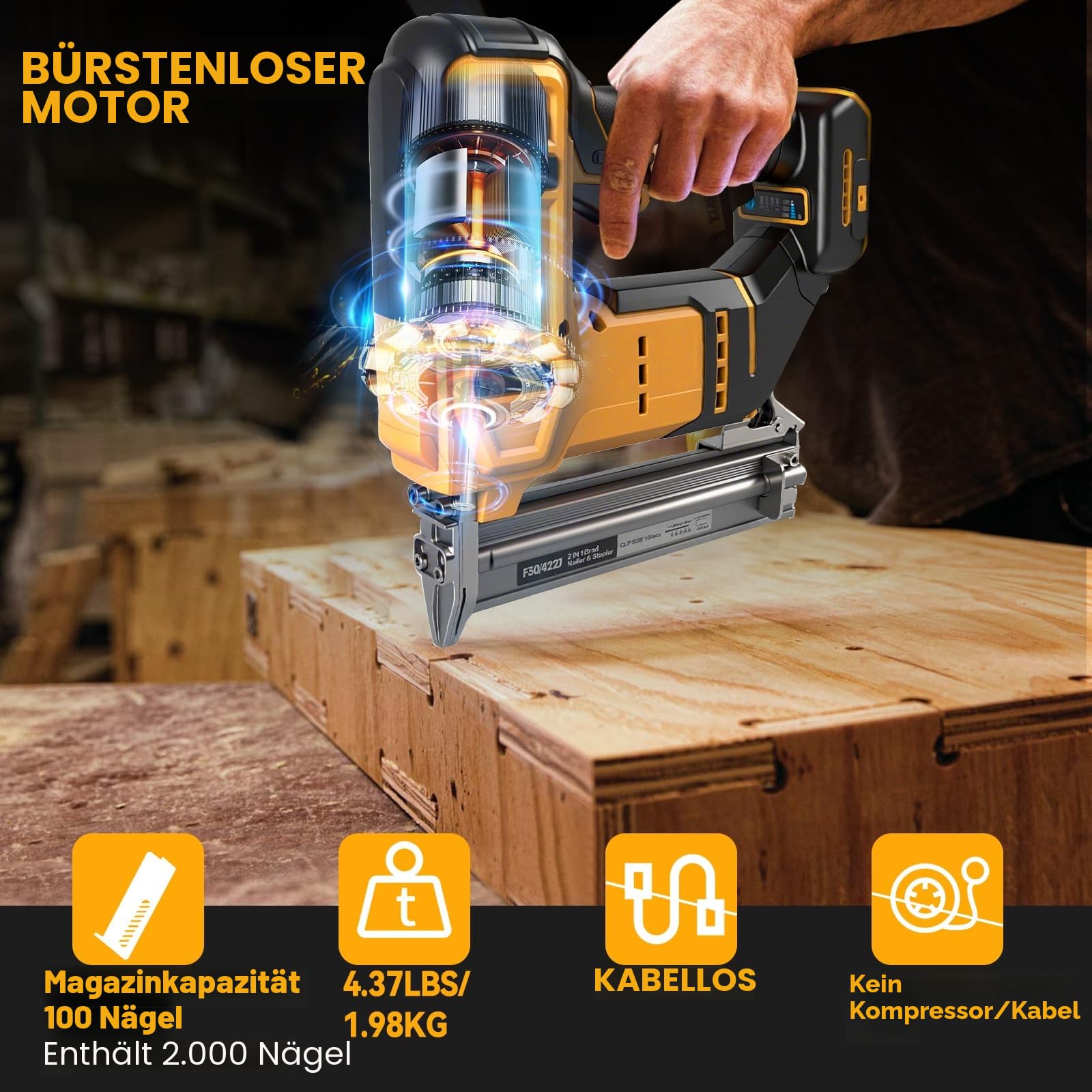 Dewalt 18V 20V Akku Schnurloser Brad-Nagler 2-in-1 Nagel-Klammerpistole 18GA Hefter-Nagler