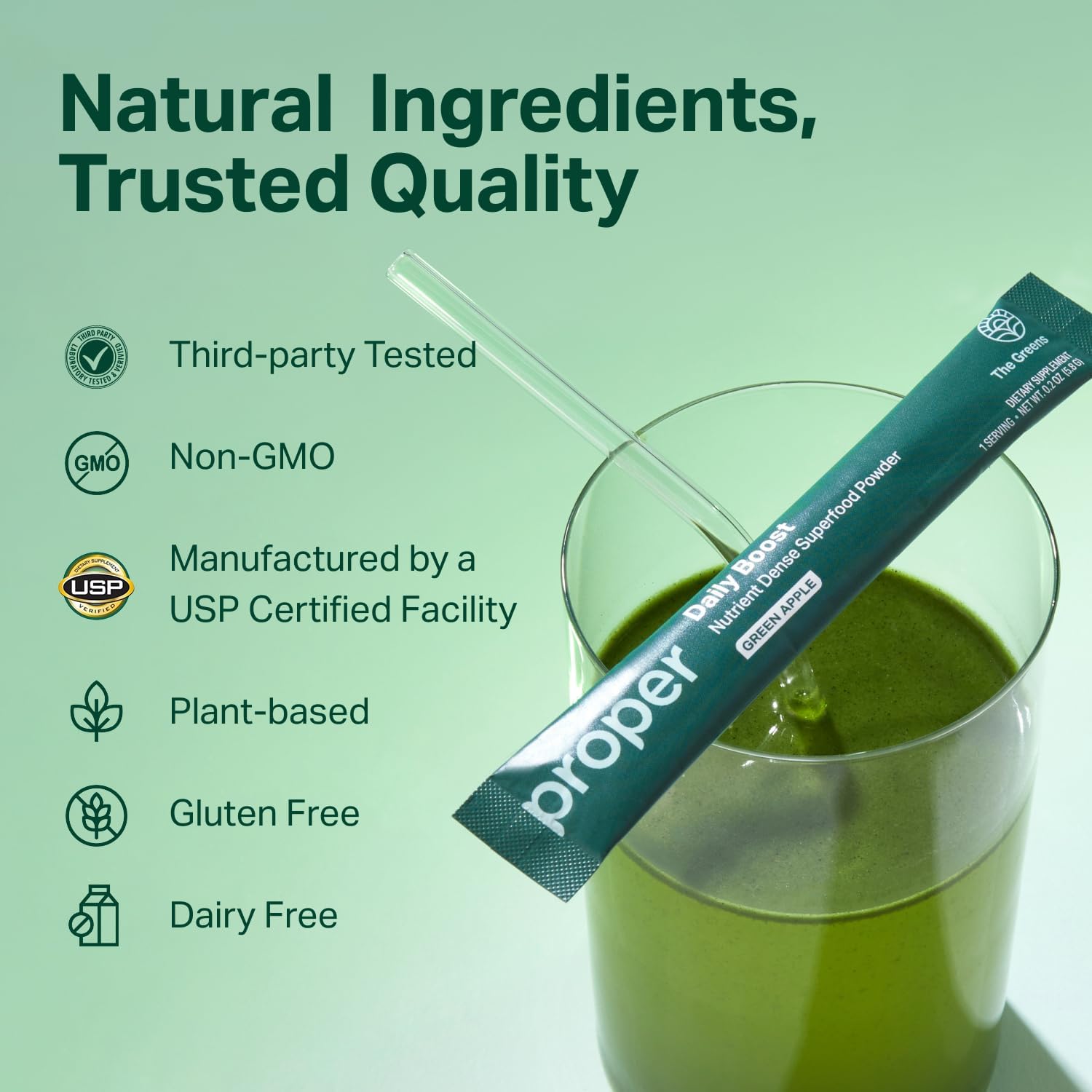 Proper, The Greens Daily Boost Organic Greens Powder. Whole Food, Apple Flavor Veggie Powder Superfood with Wheatgrass, Spirulina, Chlorella, Probiotics. Daily Drink Mix for Wellness and Digestion - Image 6
