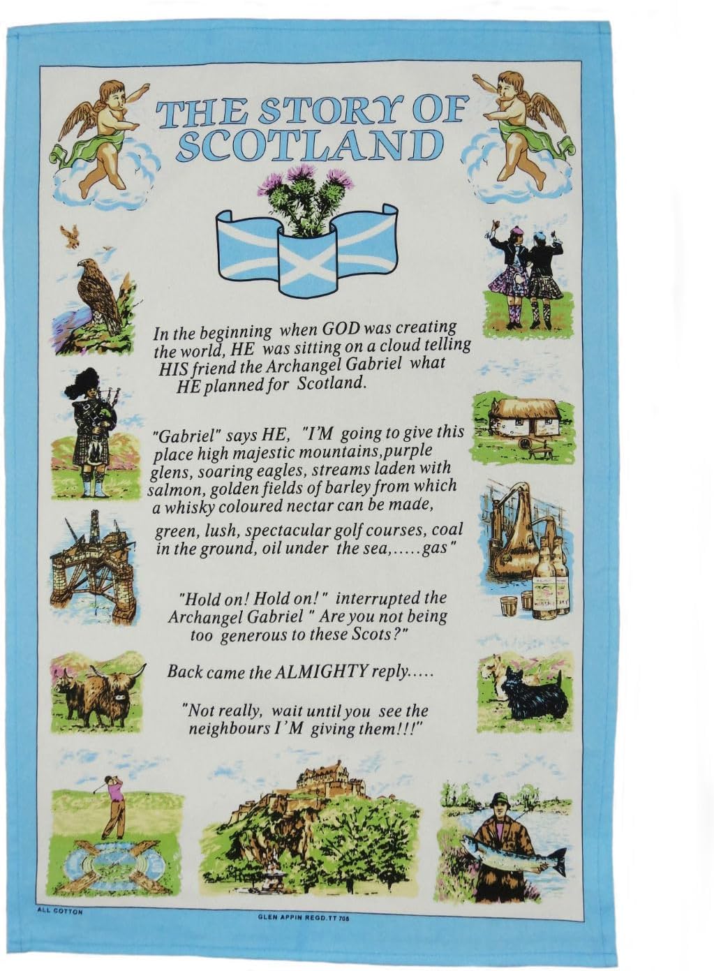2X Scottish Cotton Tea Towels Pack - 48x76 cm - Speyside Whisky Design - Traditional Scotland Heritage Tea Towels for Kitchen - Mothers Day, Burns Supper, Easter, Christmas, Special Occasions