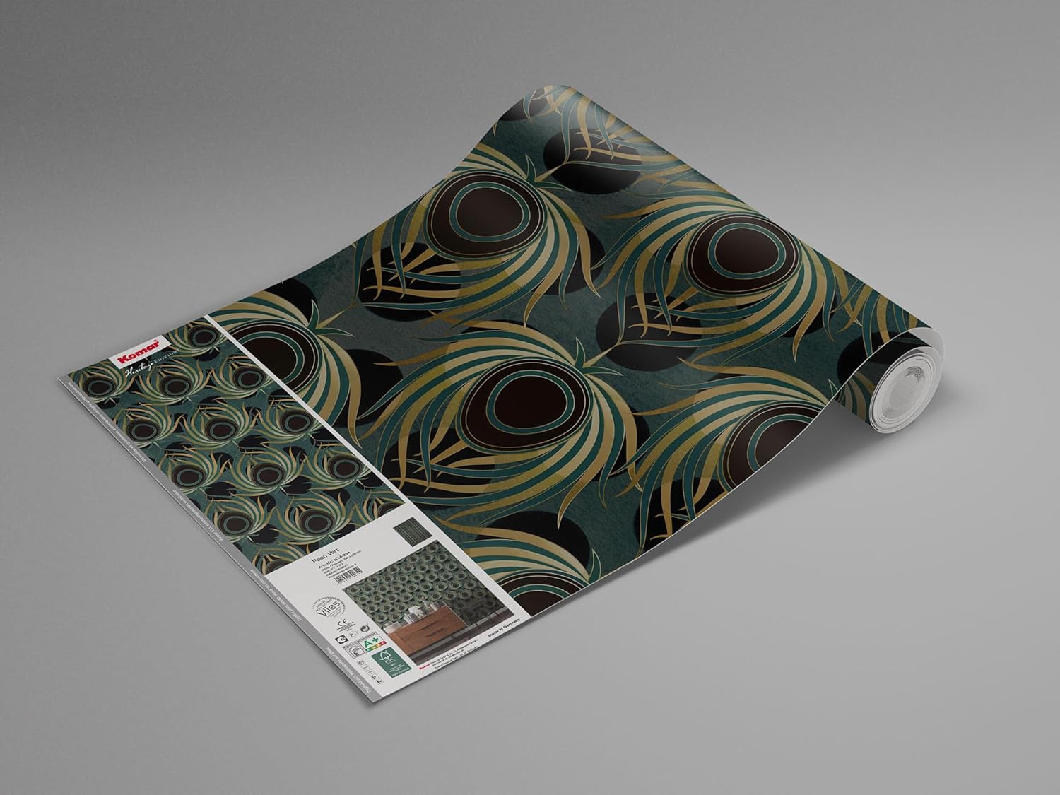 Komar Paon Vert HX4-034 Non-Woven Photo Wallpaper XXL Decoration Art Nouveau Bedroom Living Room Office Hallway Size 200 x 280 cm (Width x Height) Multi-Coloured