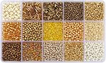 Mix 15 Color Glass Seed Beads Tube Beads Glass Bugle Beads Loose Kit for Jewelry Making DIY Craft Beading (Mix 15 Color, Gold) | 2/3/4mm Embroidery Beads for DIY Bracelet Necklace Kit