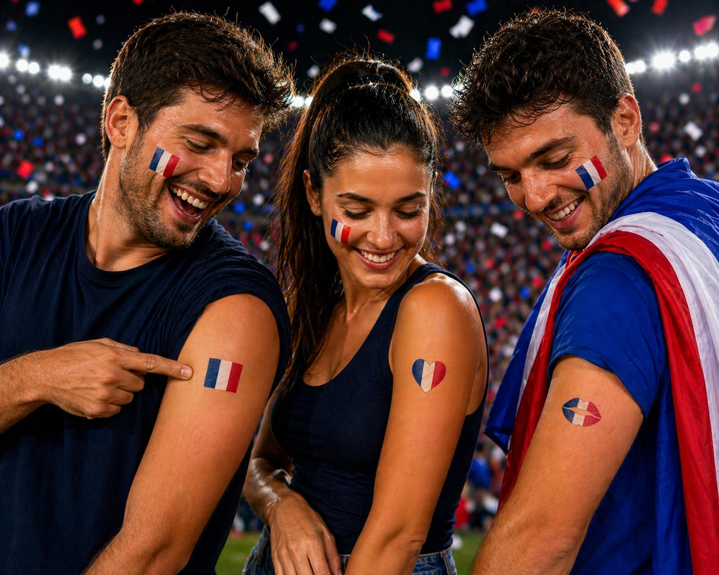 Kit 10 Drapeaux France 14x21 Cm + Bâton 30 Cm – 2 Planches De Tatouages Tricolores, Supporter Football