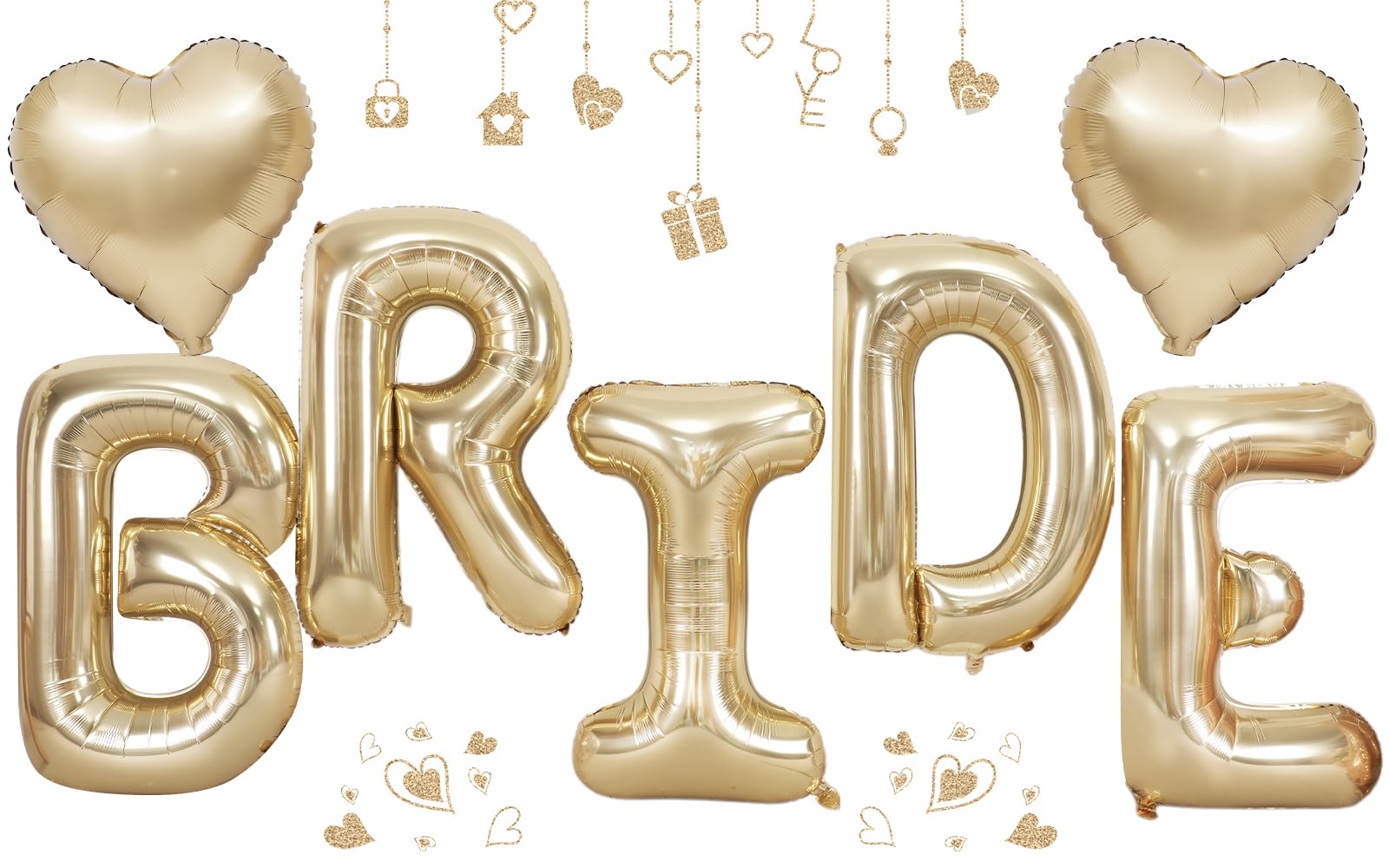 40inch Champagne Gold BRIDE Letter Balloons, Giant Light Gold Bride Foil Helium Balloon Banner with Heart Balloon for Bride to Be Wedding Engagement Bridal Shower Gold Bachelorette Party Decoration