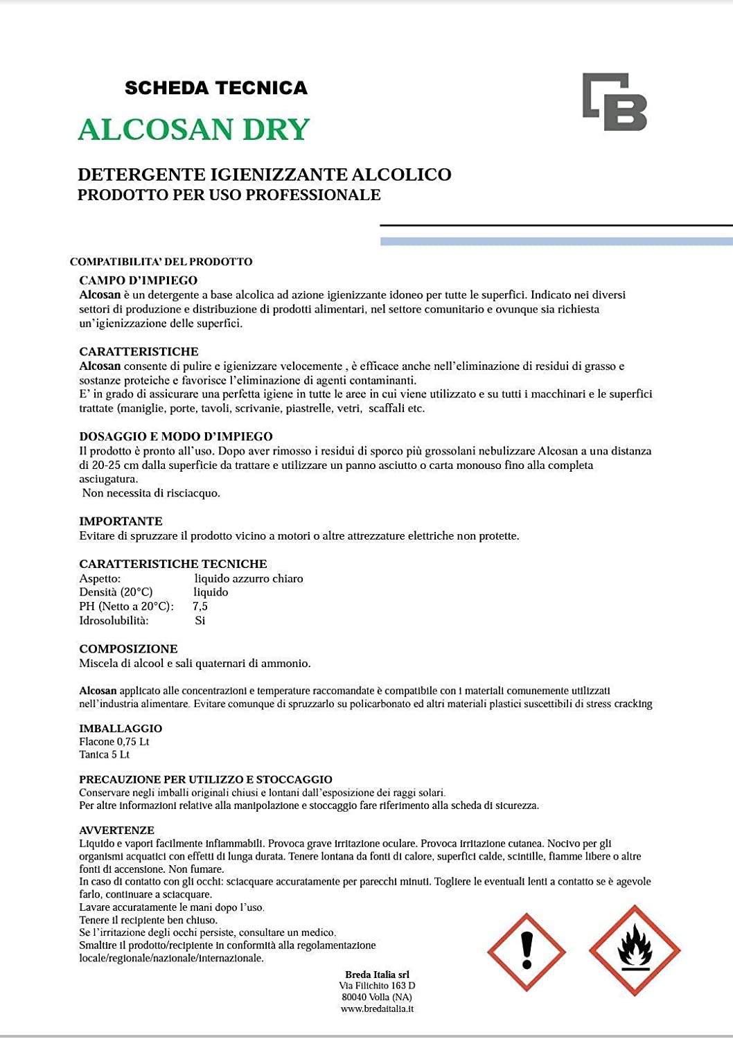 5 Litri Igienizzante Alcosandry® Alcol e Sali di ammonio quaternari per superfici e attrezzature - Compatibile con tutti nebulizzatori elettrici - Deterdem Shop