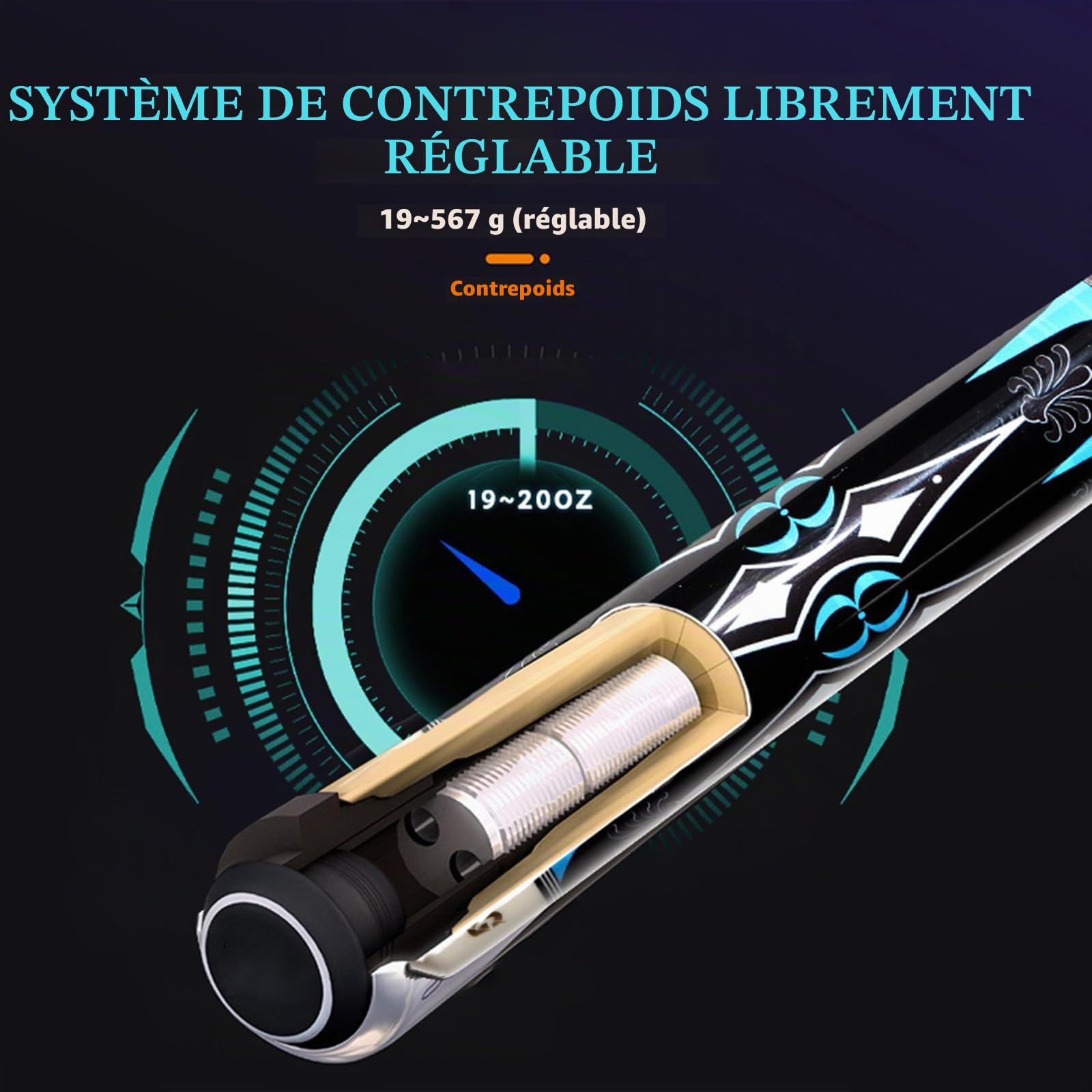 KHEALING Queue De Billard en Fiber de Carbone de 58 Pouces, Fournitures de Billard à Pointe de 12.4mm, Connecteur à 8 Dents, Convient au Billard Français, 8 Boules, 9 Boules, 19-20 Oz