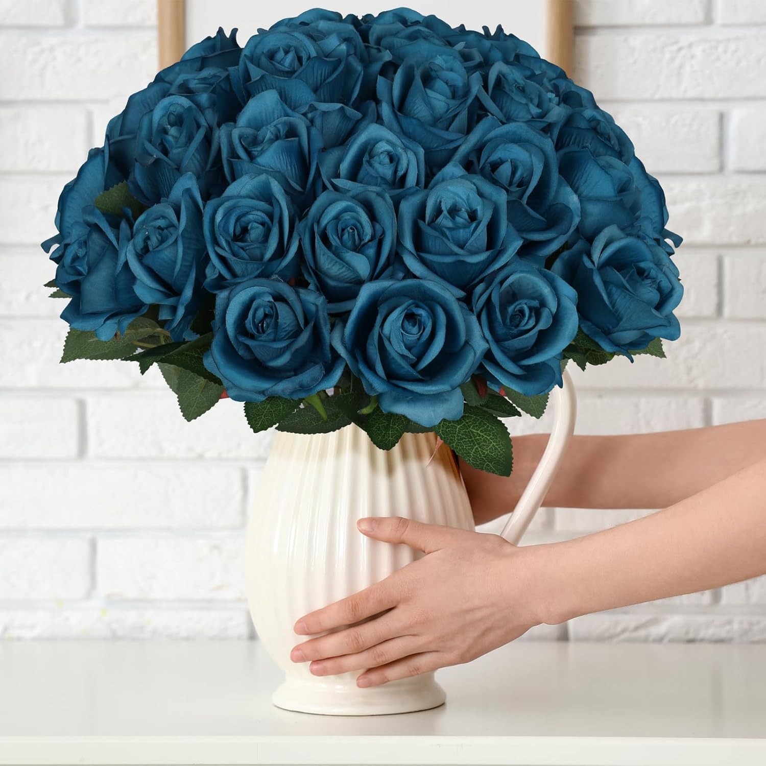30pcs Fake Roses Artificial Silk Flowers Long Stems Bouquet for Wedding Bridal Shower Party Home Decoration (Teal) - Image 4
