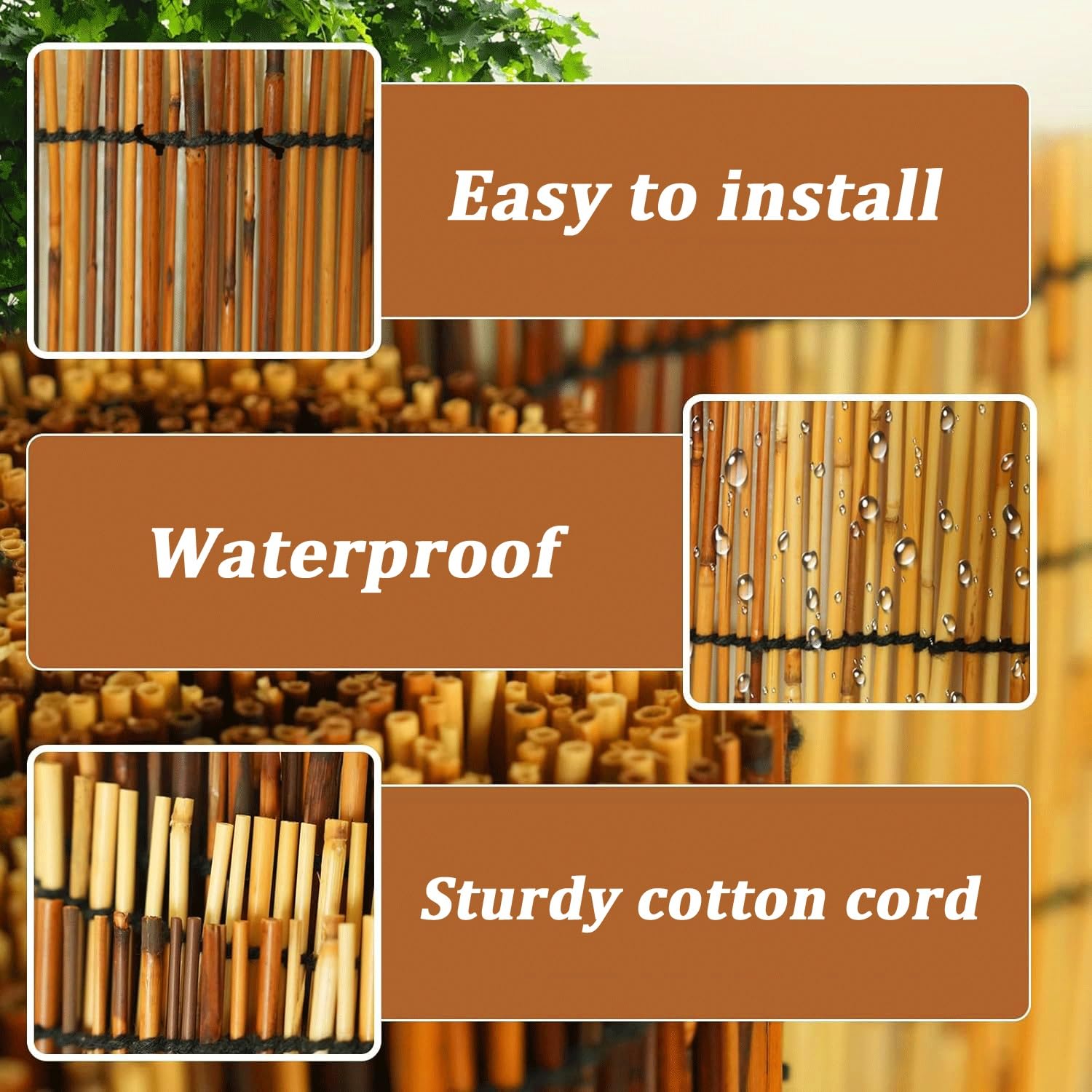 Rotoli Decorativi per Recinzione in bambù per Esterni, per Giardino, terrazza, Cortile, Piscina, Balcone, 4,5 Piedi x 20 Piedi (137 cm x 600 cm) Pannello per la Privacy d