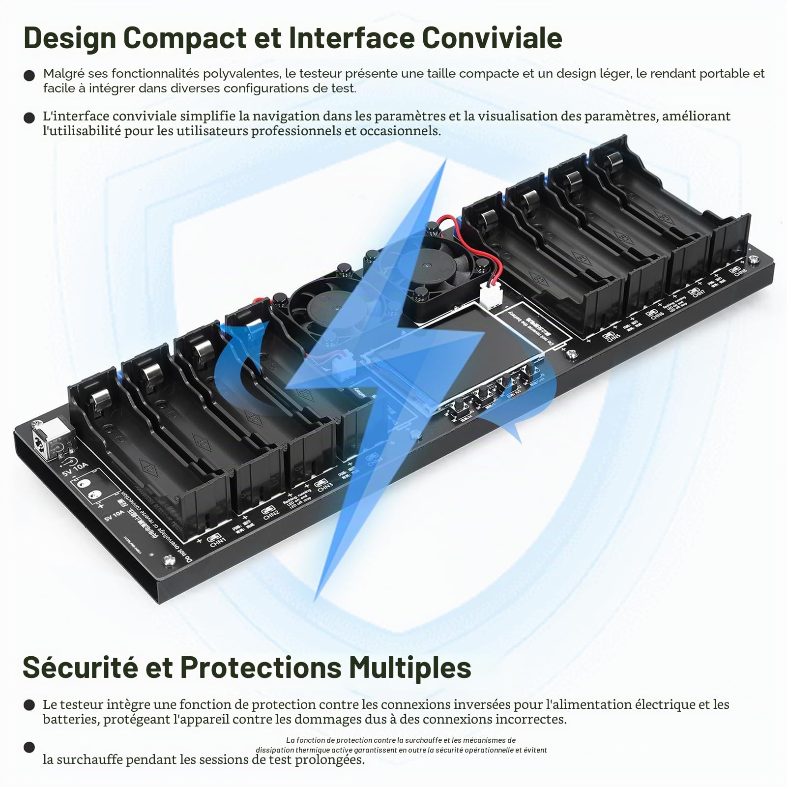 Irfora Testeur de batterie 8 canaux avec écran TFT de 2,4" - Test de capacité de la batterie avec fonction multi-mode - Sécurité améliorée et affichage intuitif