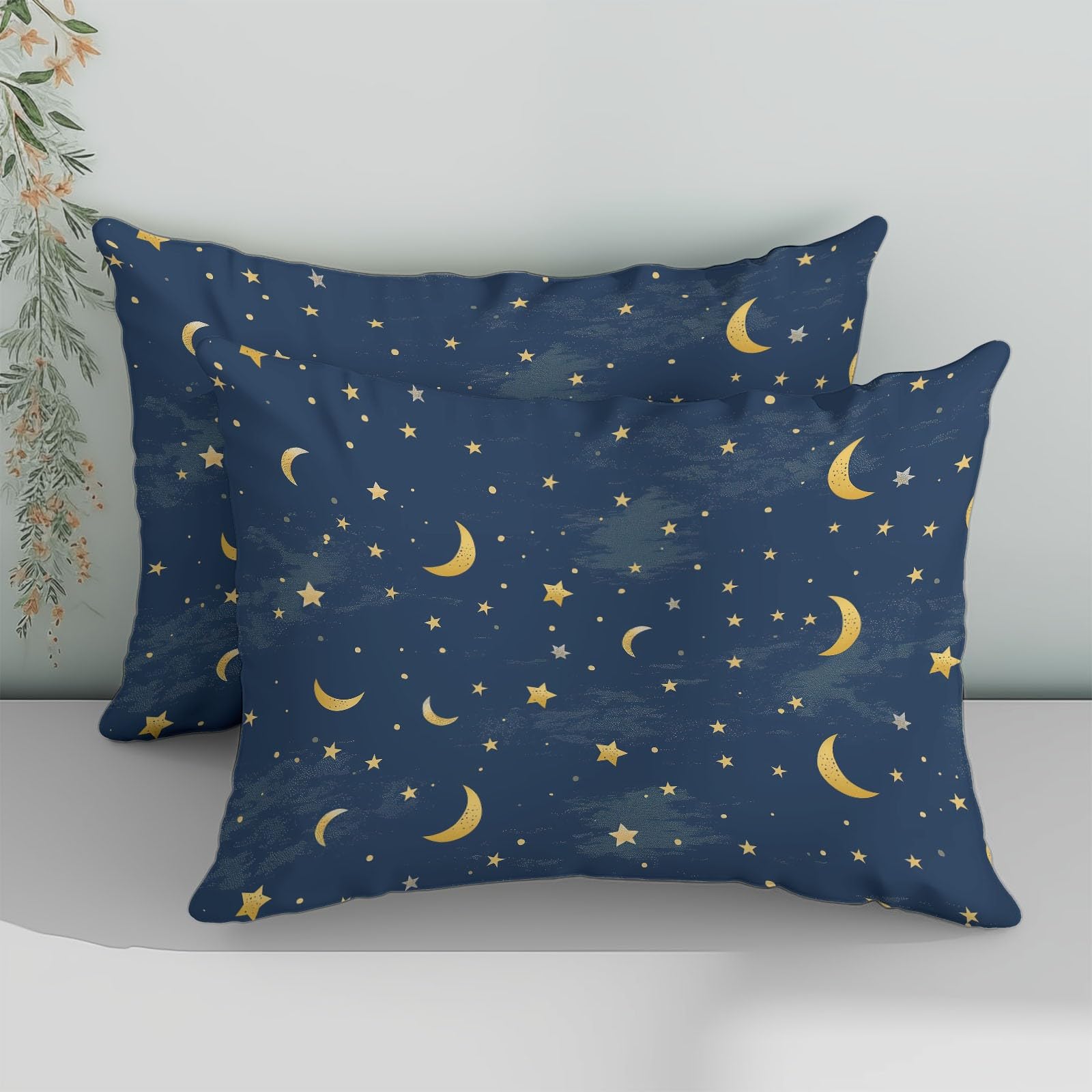 CozyRest Juego de Fundas Nórdicas Suave 3 Piezas para Cama 105 - Estrellas y Luna Tema de Cielo Estrellado Patrón Funda Edredón Poliéster Algodón 180 x 220 cm + 2 Funda de Almohada 50x75, Azul