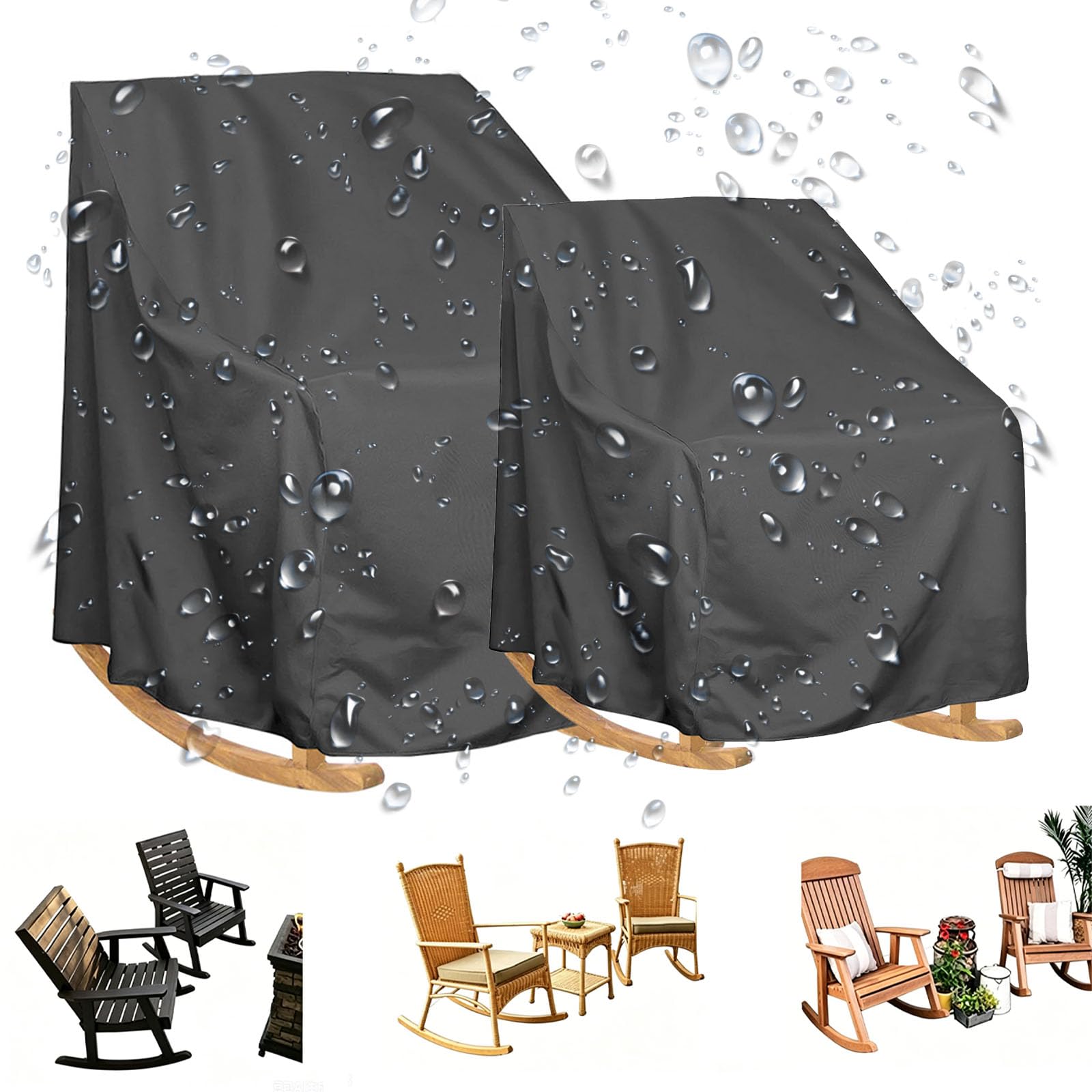 2pcs Rattan Single Rocking Chair Cover,Garden Sunbed Cover,210D Oxford Garden Covers Waterproof Anti-UV Dustproof Patio Protection(Size:70x83x99cm,Color:Black 420D)