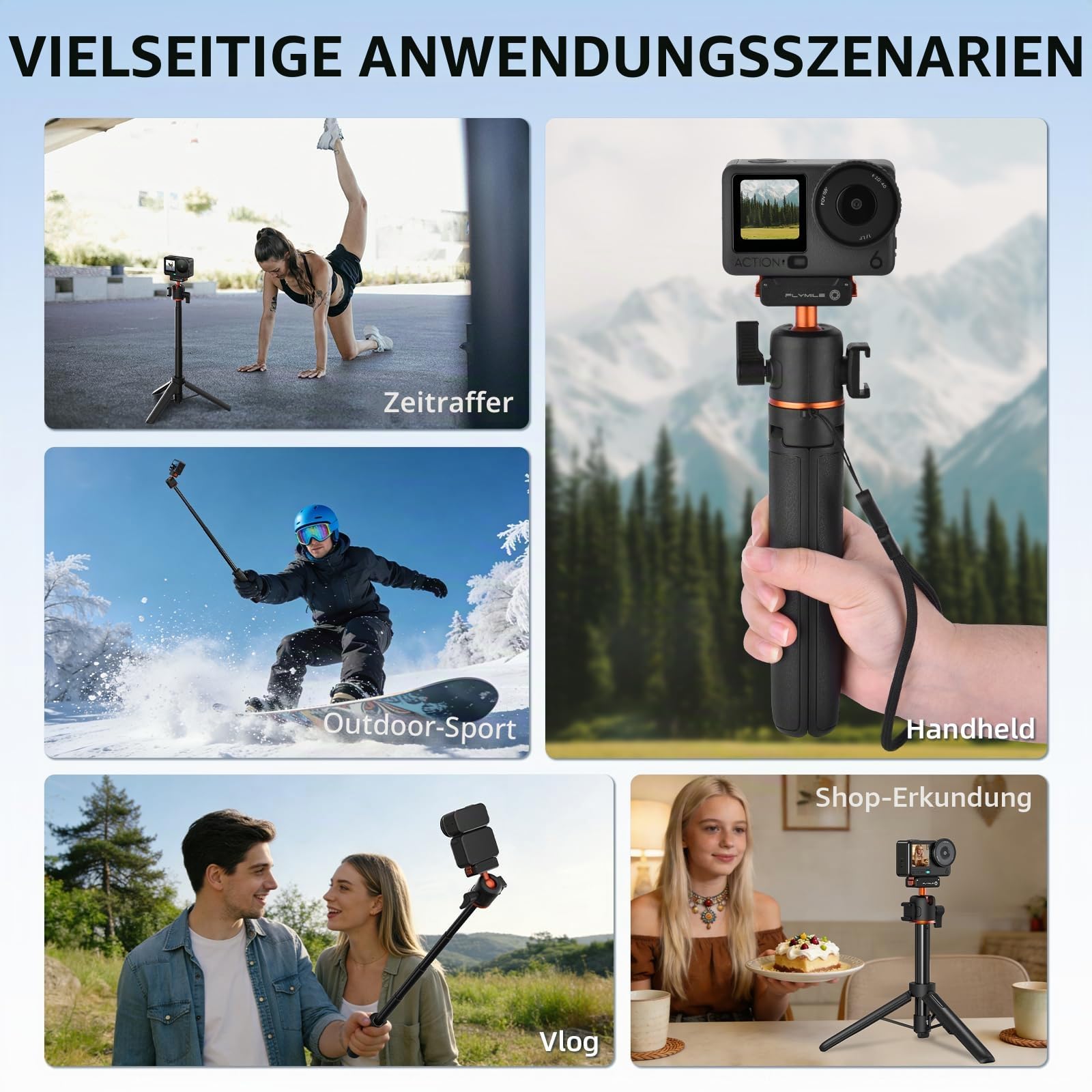 54cm Selfie Stick Stativ für DJI Osmo Action 6/Nano, Magnetische Schnellverschluss Selfie-Stick Ausziehbares Kamerastativ mit 360°-Kugelkopf & Kaltschuhhalterung Zubehör