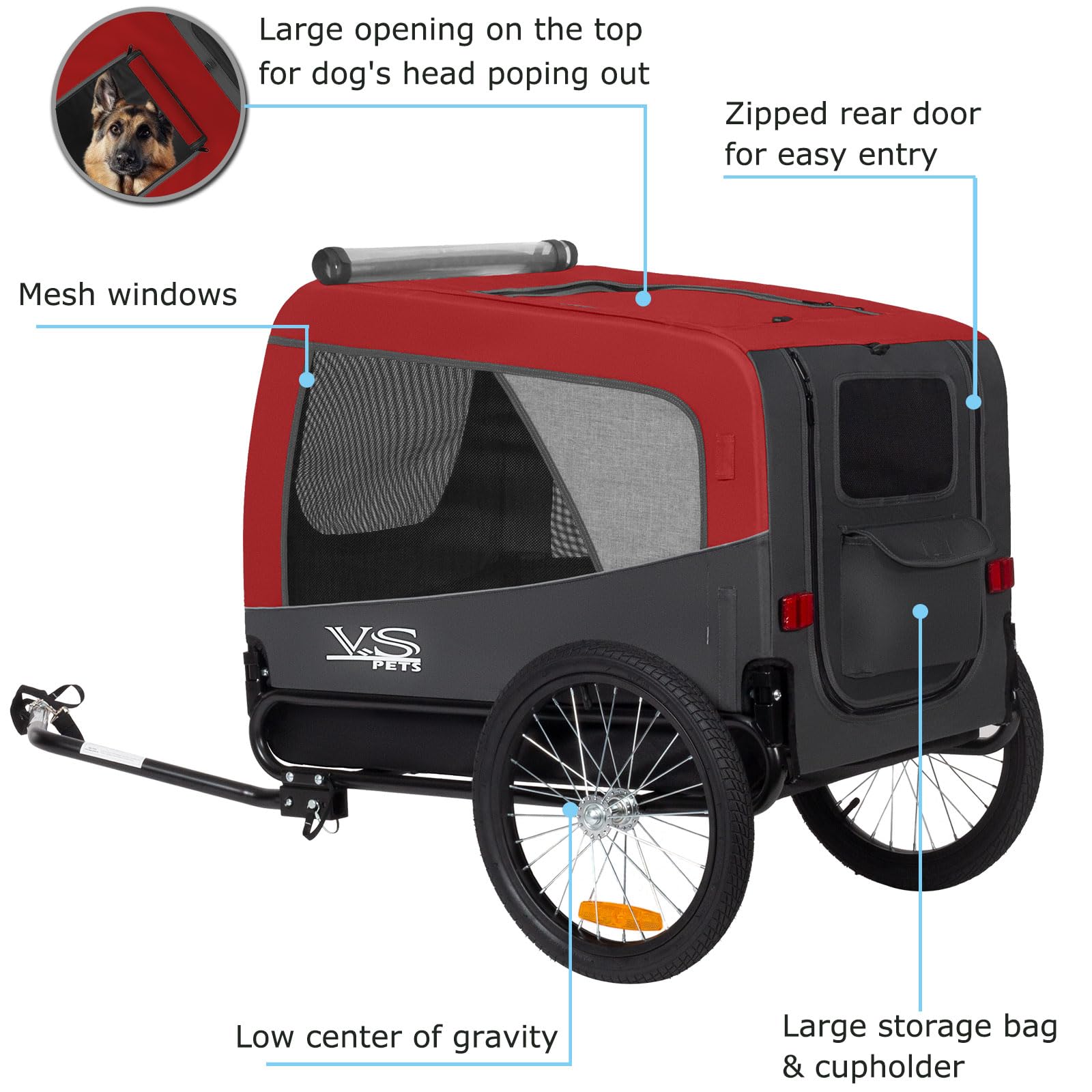 Tiggo VS Pets L Hundeanhänger groß Fahrradanhänger für mittelgroße und große Hunde bis 35 kg, Klappbar,