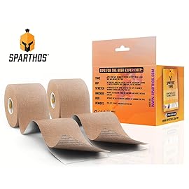 Sparthos Tape Kinesiology Tape (Pack of 2) - Incredible Support for Pro Athletic Sports and Recovery - Free Kinesio Taping Guide! - Waterproof Tex Rock Gold Lift Tapes - Uncut (2X Beige)