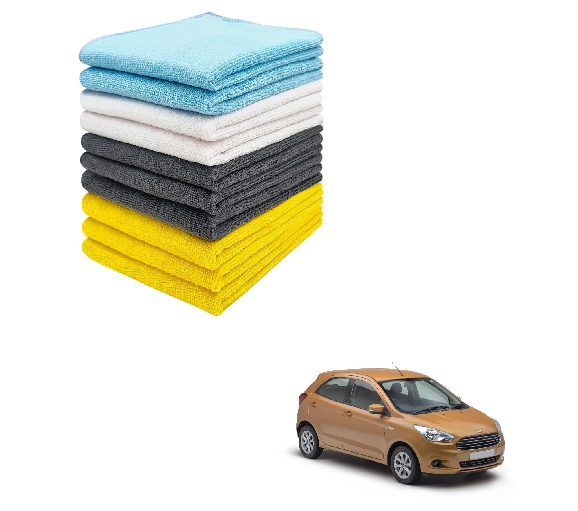 Kozdiko Car Microfiber Cleaning Cloths 40x40cms 300 GSM (Pack of 10) Multi-Colour Highly Absorbent Lint and Streak Free Wash Cloth Compatible with Ford Figo New (2015-Present)