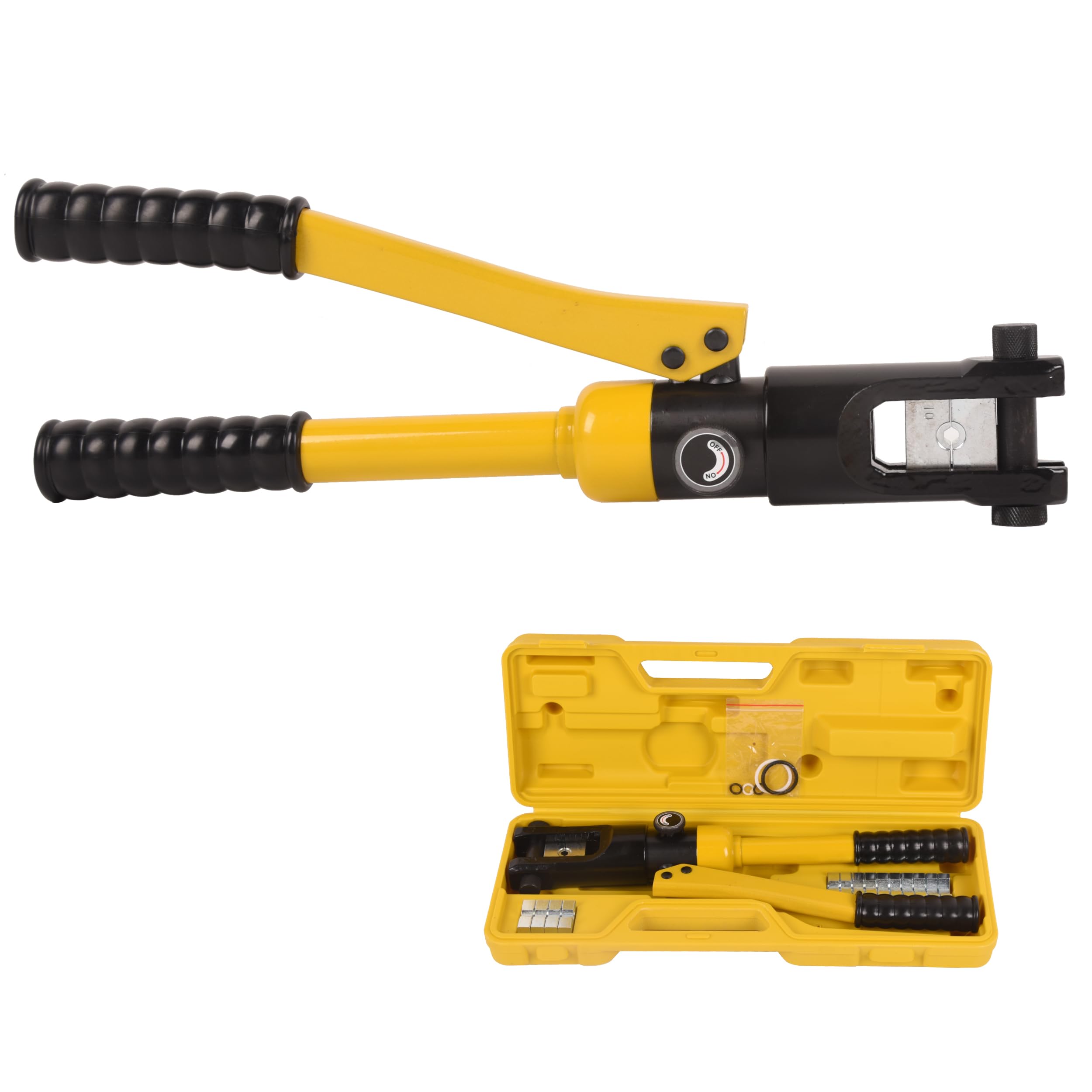 LCyinduLCyindu 12 Ton Hydraulic Crimping Tool Range 8 AWG-250 MCM Battery Cable Railing Crimping Tool 0.55 inch Stroke Electrical Terminal Wire Crimper with 8 Pairs of Die Sets for DIY,Auto Repairing