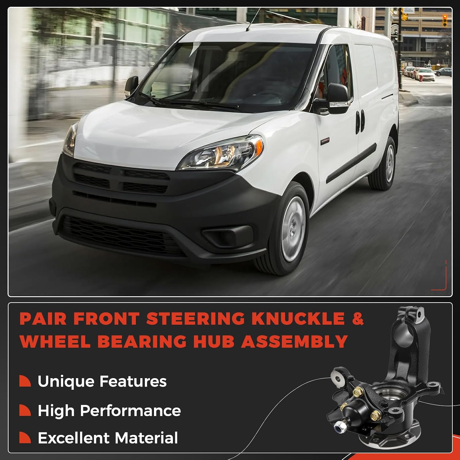 Pair Front Steering Knuckle & Wheel Bearing Hub Assembly, Compatible with Ram ProMaster 1500 2500 3500 2014-2020, Left and Right